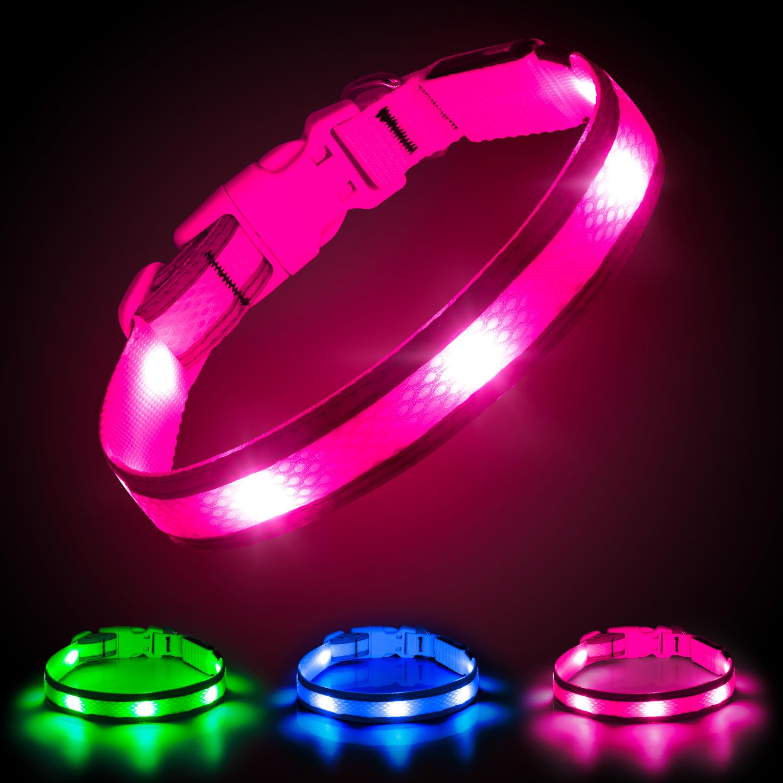 Illumifun Led Dog Collar, Usb Rechargeable Light Up Dog Collar Glow In The Dark, Adjustable Safety Pet Collar For Night Walking 