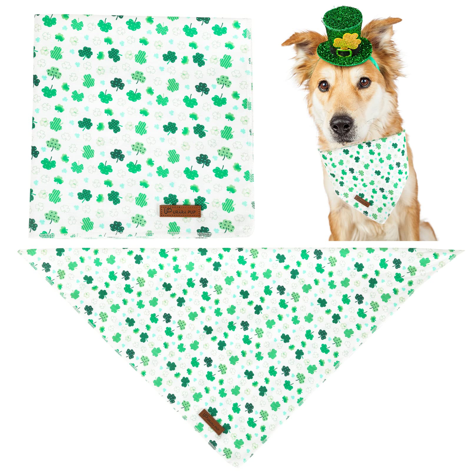 Up Urara Pup St. Patrick'S Day Dog Bandana, Shamrock Triangle Bid Scarf For Medium Large Dog, Cotton Dog Kerchief For Girl Boy Dogs, Cute Spring Dog Bandana, Puppy Green Dog Bandana