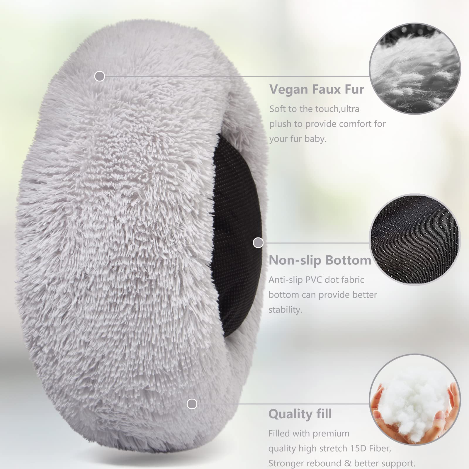 Extra Small Dog Bed Cute Grey Dog Bed Washable 19 inches Donut Fluffy Small Pet Beds,Calming Anti Anxiety Round Fits up to 10 lb