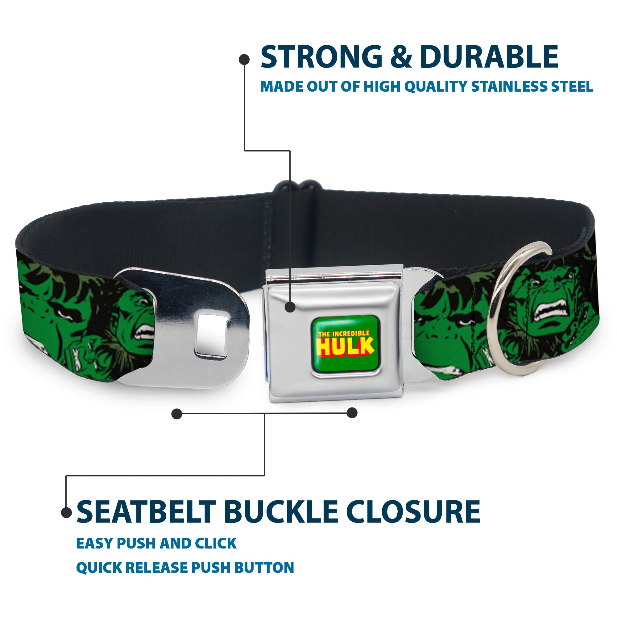Buckle-Down Seatbelt Buckle Dog Collar - The Hulk Stacked - 1'' Wide - Fits 15-26'' Neck - Large