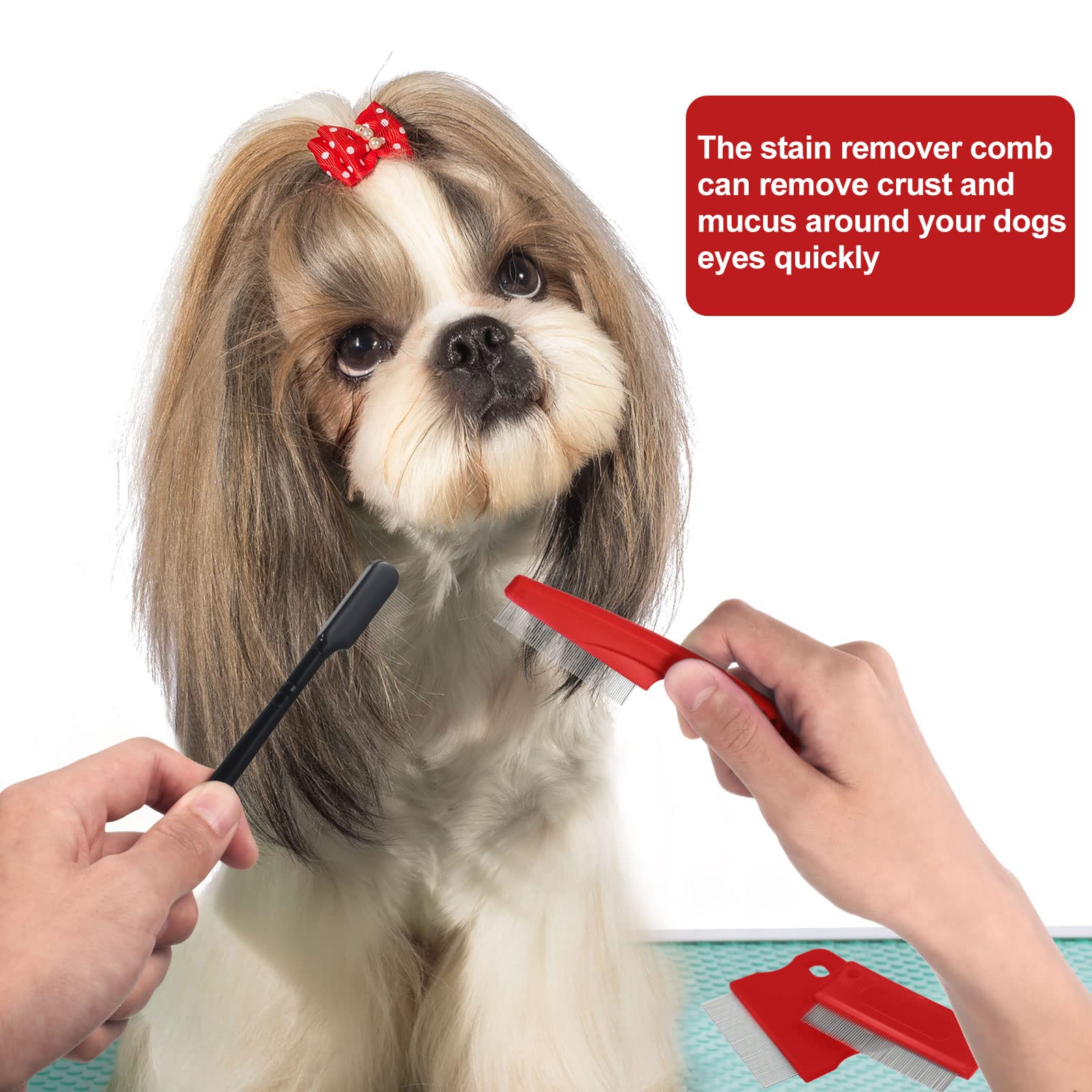 5 Pieces Dog Eye Combs Tear Stain Remover Combs Pet Grooming Comb For Small Dogs Gently Removing Eye Mucus And Crust (Red, Black