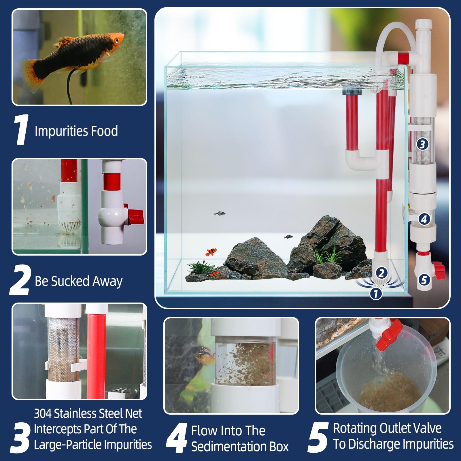 Hygger Aquarium Overflow Filter With Waste Collection Separator, External Hanging Filter Accessory, Fish Tank Siphon Filtration