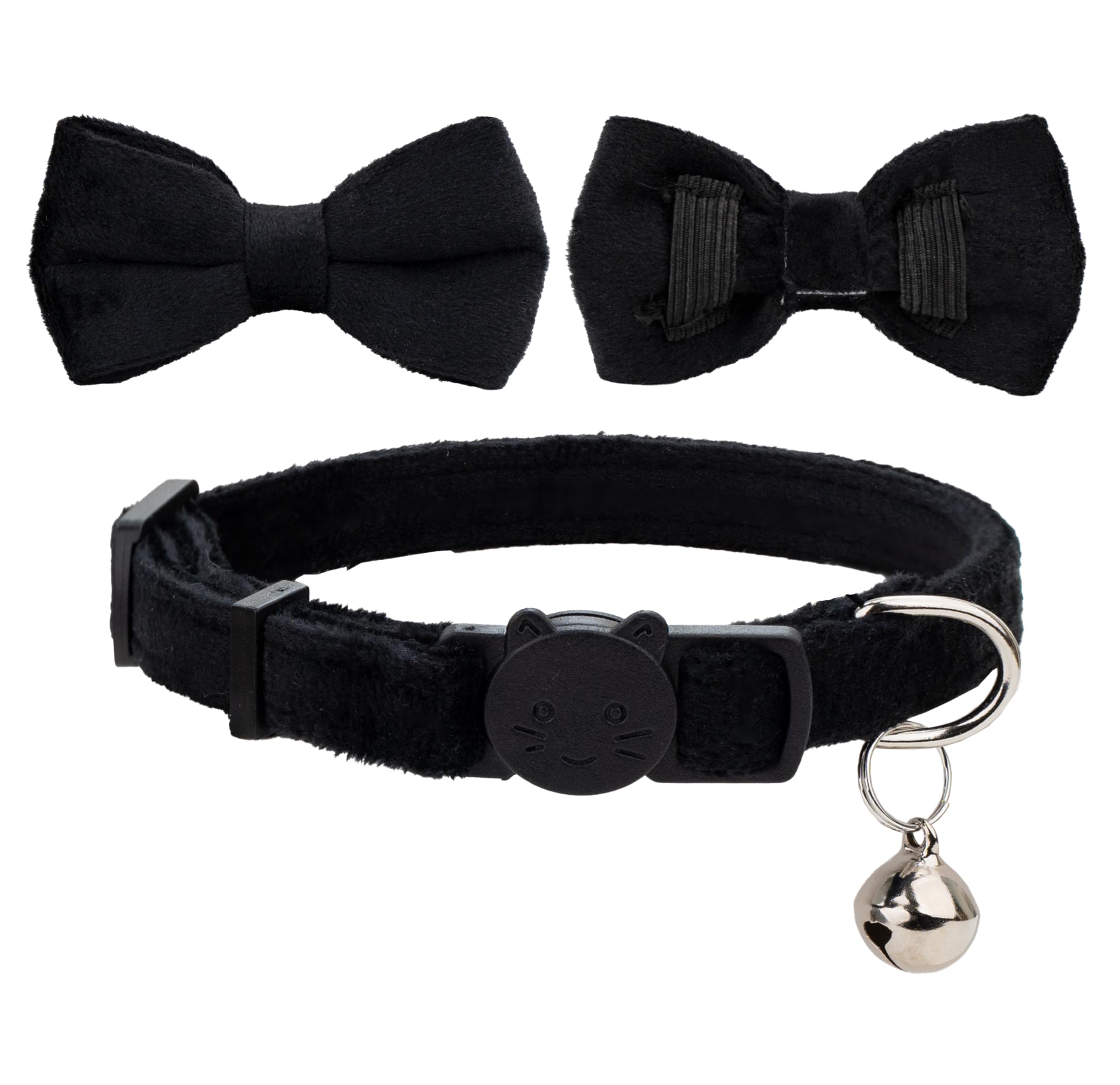 Gyapet Cat Collar Breakaway With Bell Boy Girl Kitten Bow Tie Safety Plaid Solid Color Set Cute Soft Summer B-[2Pcs] Black