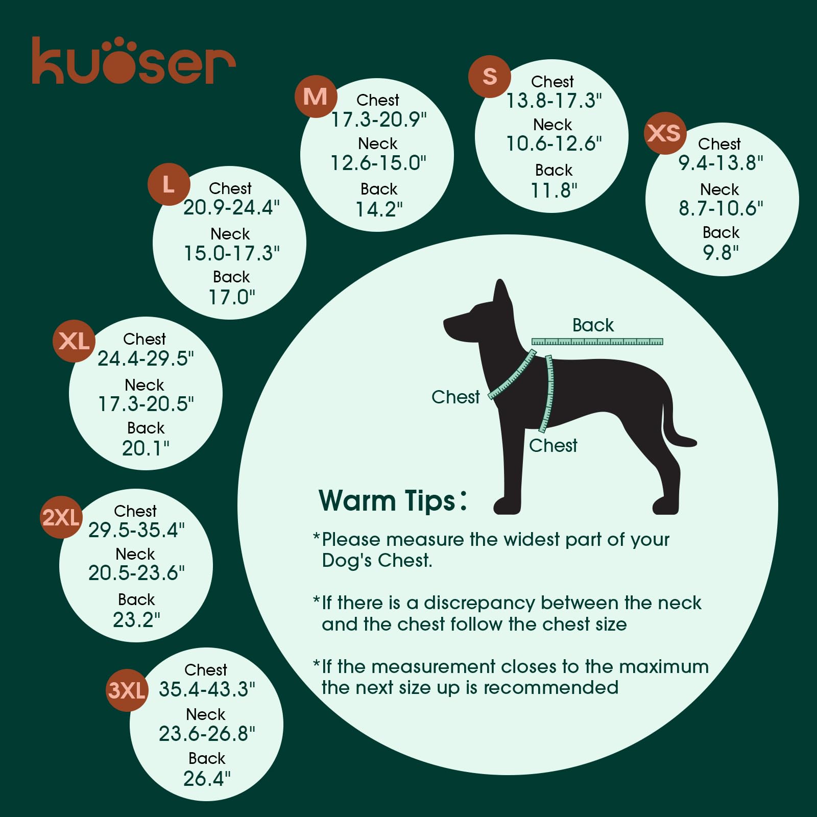Kuoser Plaid Dog Vest Winter Coat, Waterproof & Windproof, Large (Green) - Reversible Jacket for Small to Large Dogs