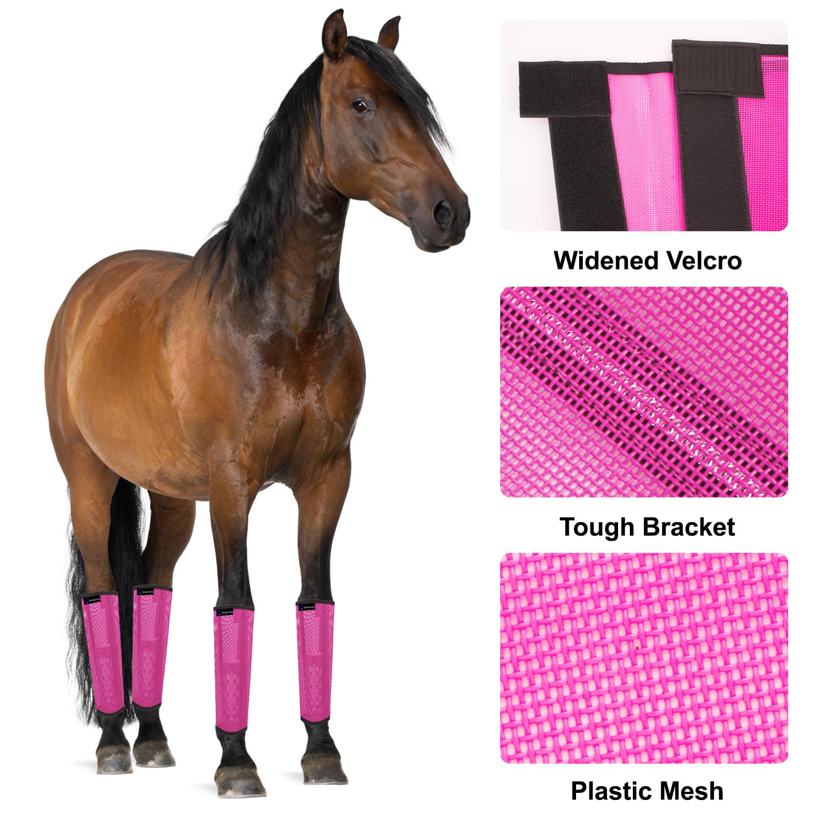 Foxlvda Horse Fly Boots - Fly Boots For Horses Set Of 4, Comfortable Horse Leggings, Mesh Material Design With Metal Support Bar