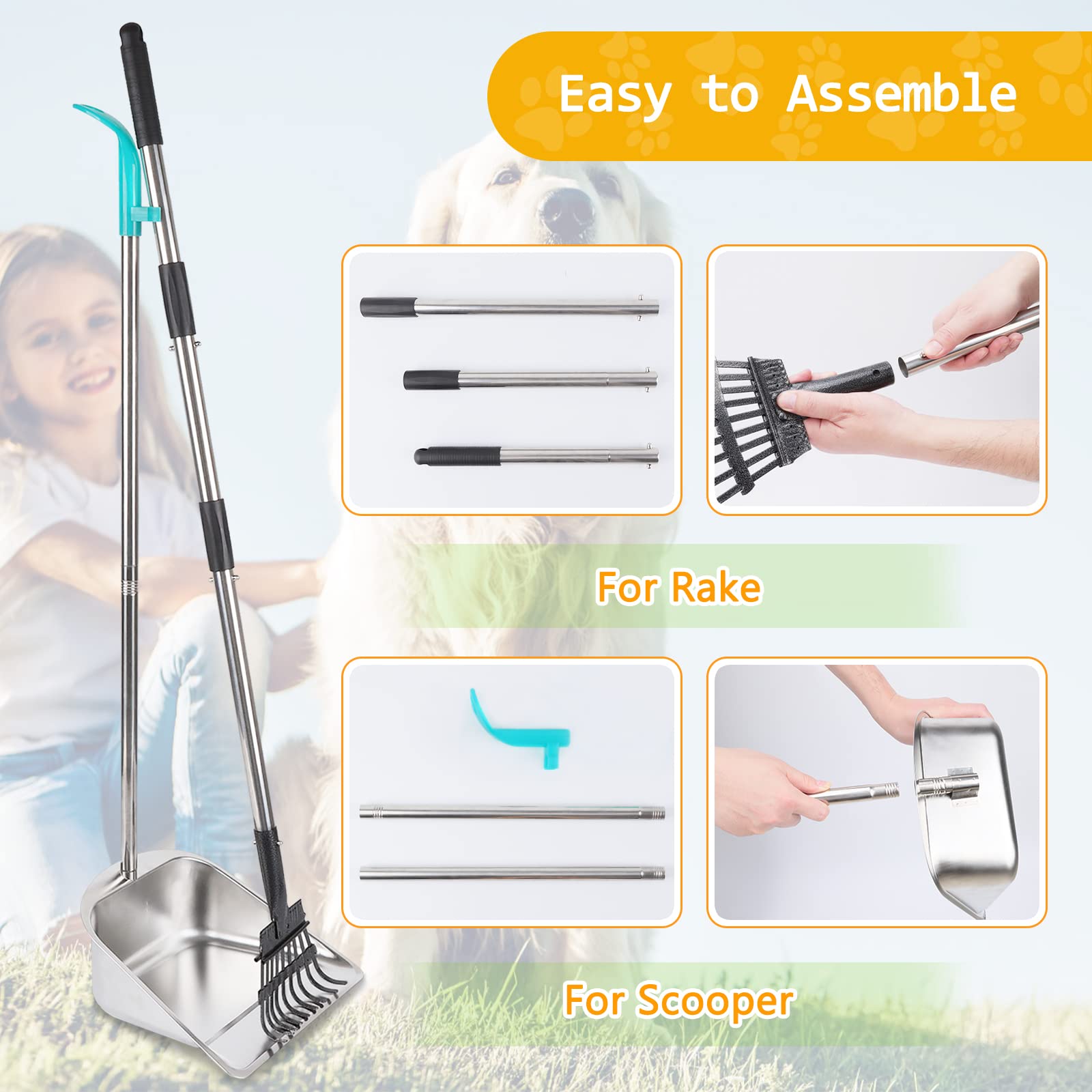 Indiedouker Dog Pooper Scooper For Large Dogs With Large Capacity Tray And 36'' Long Handle Rake,Heavy Duty Dog Poop Scooper For