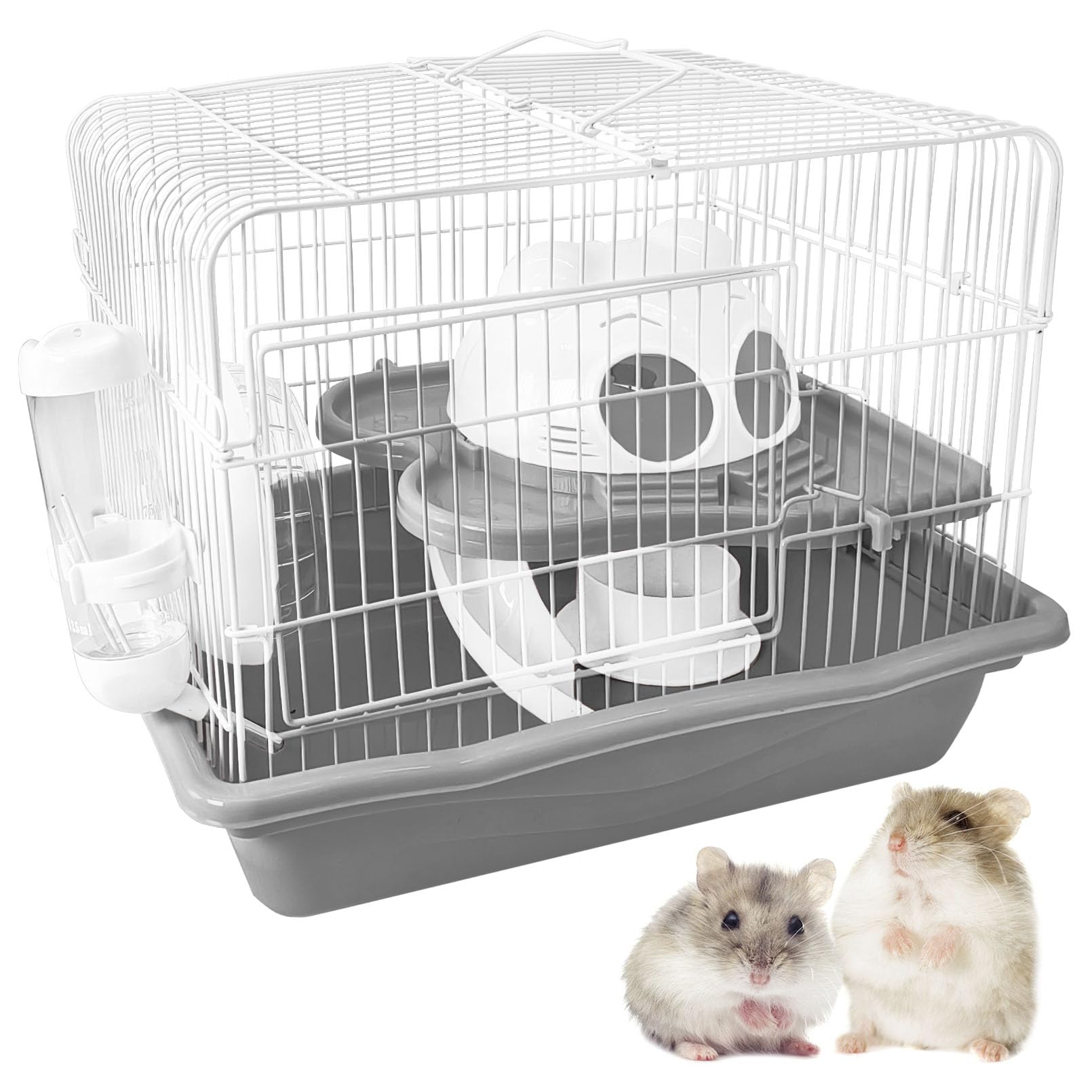 Pinvnby Dwarf Hamster Cage, Small Animal Cages, 2-Tier Travel Portable Mouse Cage Hamster Carrier With Castle House Running Exer