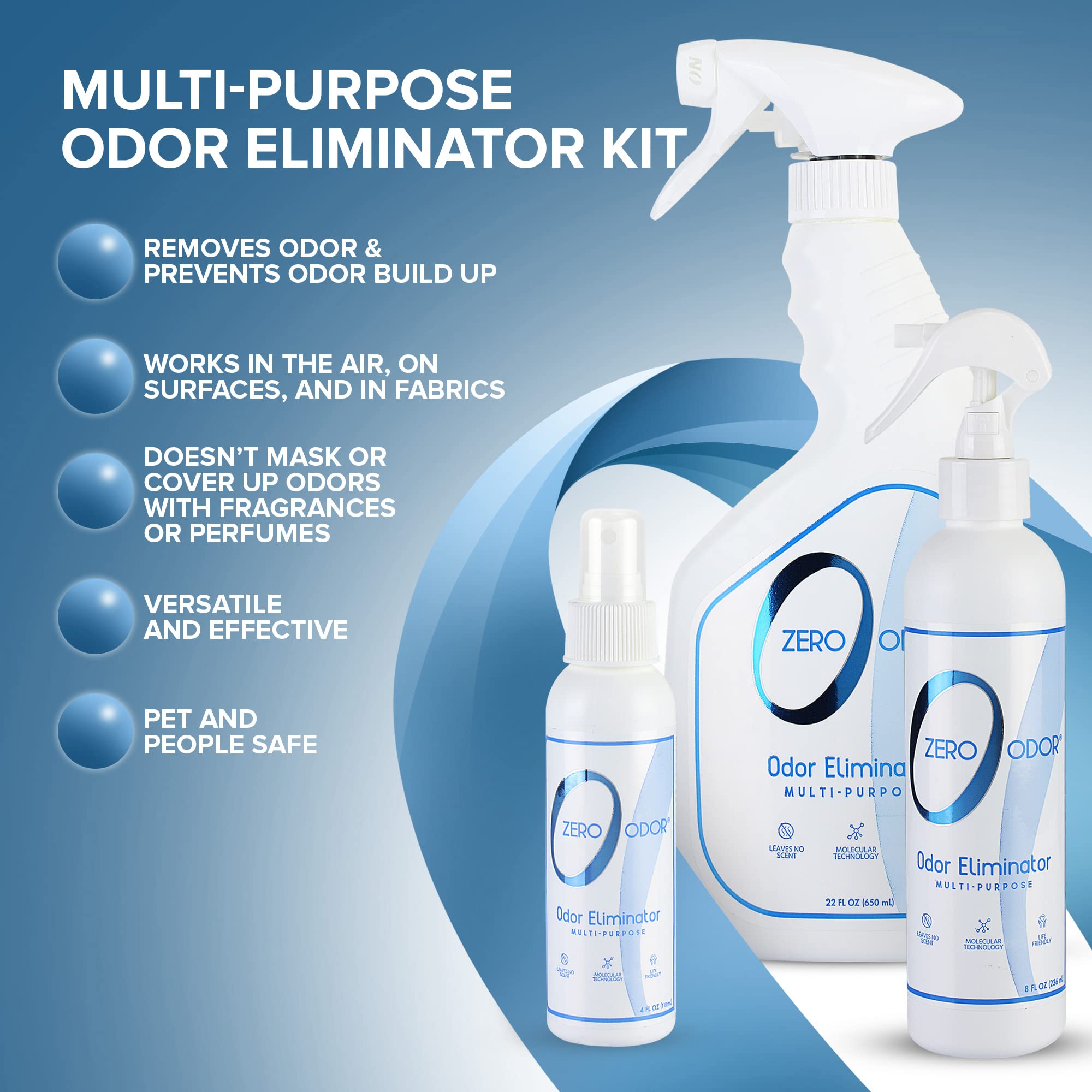 Zero Odor - Multi-Purpose Strong Odor Eliminator For Home, Office, Car, Bathroom, Hotel, Room Deodorizer, And Odor Neutralizer, (Kit)