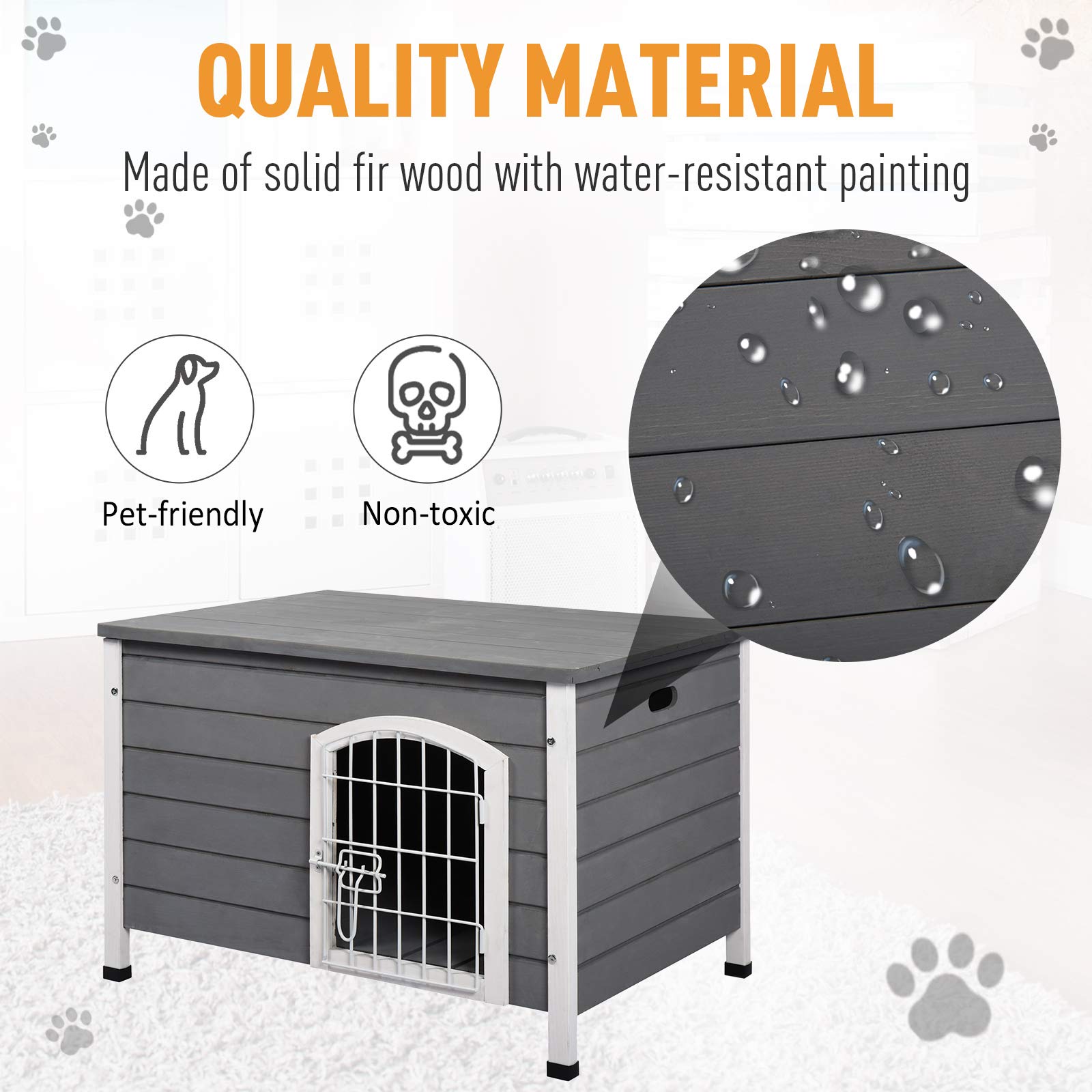 Pawhut Wooden Dog Kennel Crate Pet House Wire Door Openable Top Removable Bottom Grey 80 X 55 X 53.5Cm