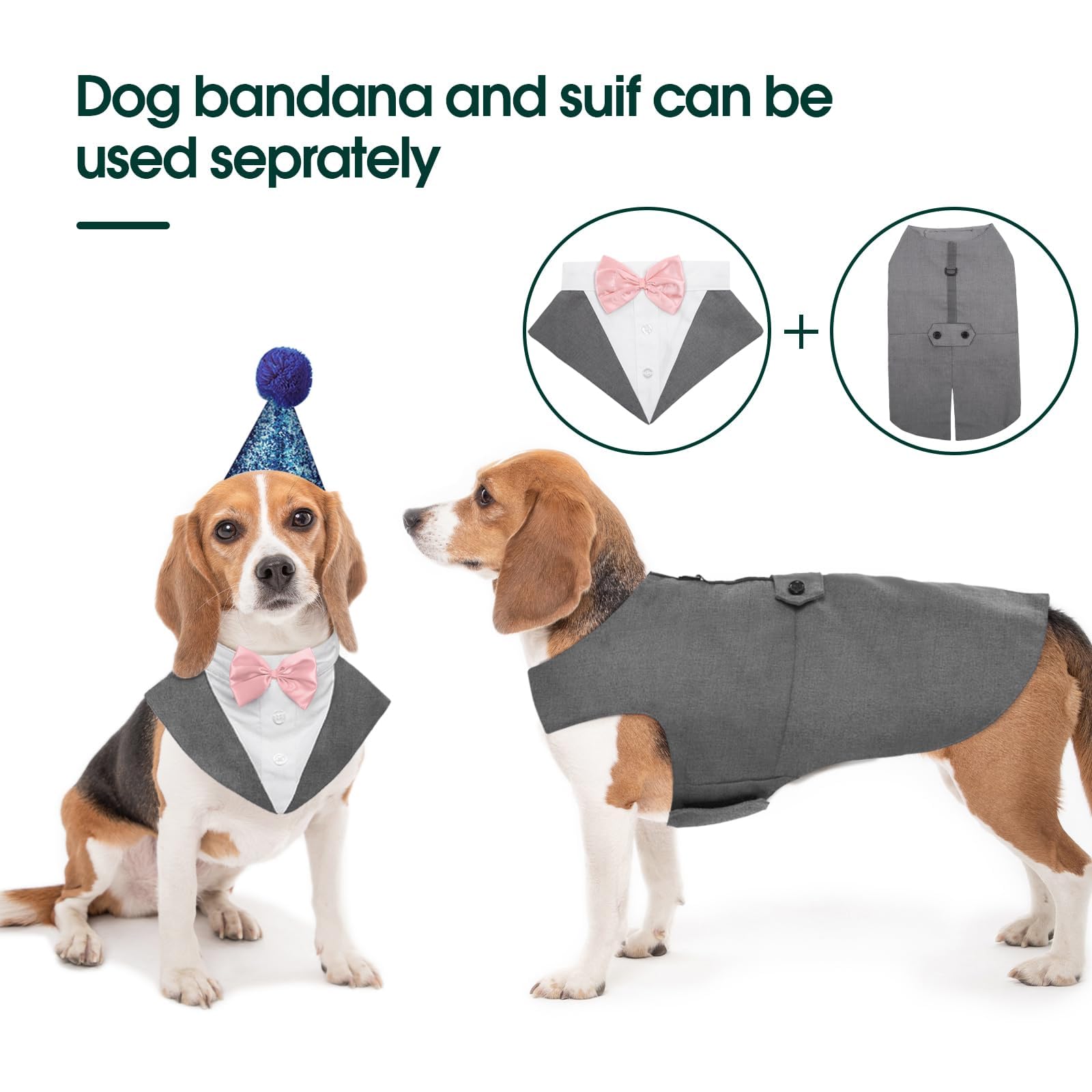 Kuoser Dog Tuxedo Dog Suit And Bandana Set, Dogs Tuxedo Wedding Party Suit, Dog Prince Wedding Bow Tie Shirt Formal Dog Wedding Attire For Large And Medium Dogs Golden Retriever Samo Bulldogs