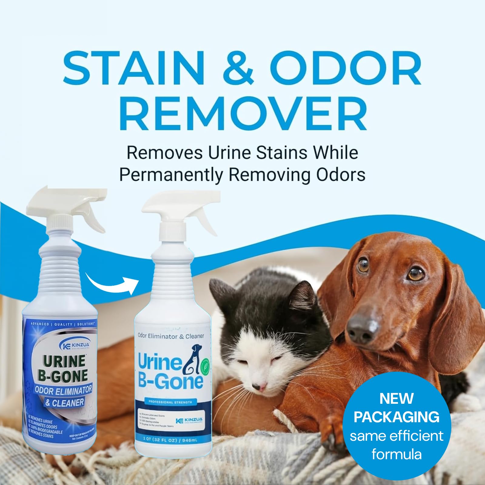 Urine-B-Gone Professional Urine Enzyme Odor Eliminator, 2-Pack, 50 Billion Enzymes, Concentrated Formula, Quarts