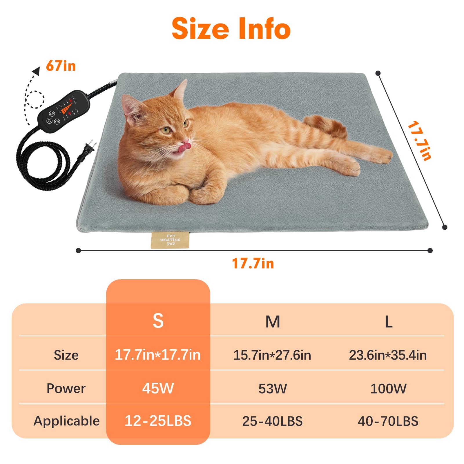 Vannon Pet Heating Pad, Heated Cat Dog Bed With Chew Resistant Cord, 5 Timer And 6 Level Temperature Indoor Warming Mat For Smal