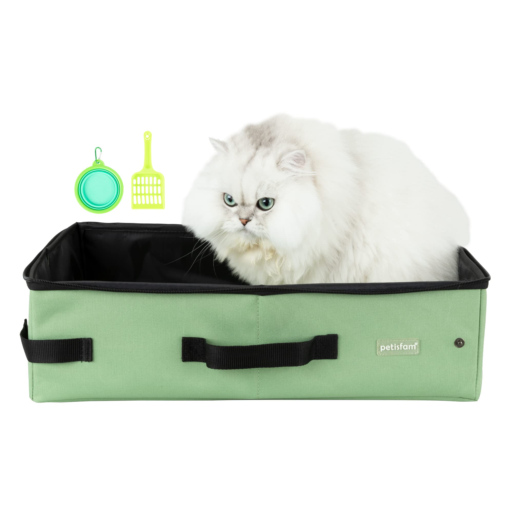 petisfam Portable Travel Litter Box for Easy Drive with Kitty, Large or Multiple Cats. Lightweight for Easy Carry, Sturdy, Leak-