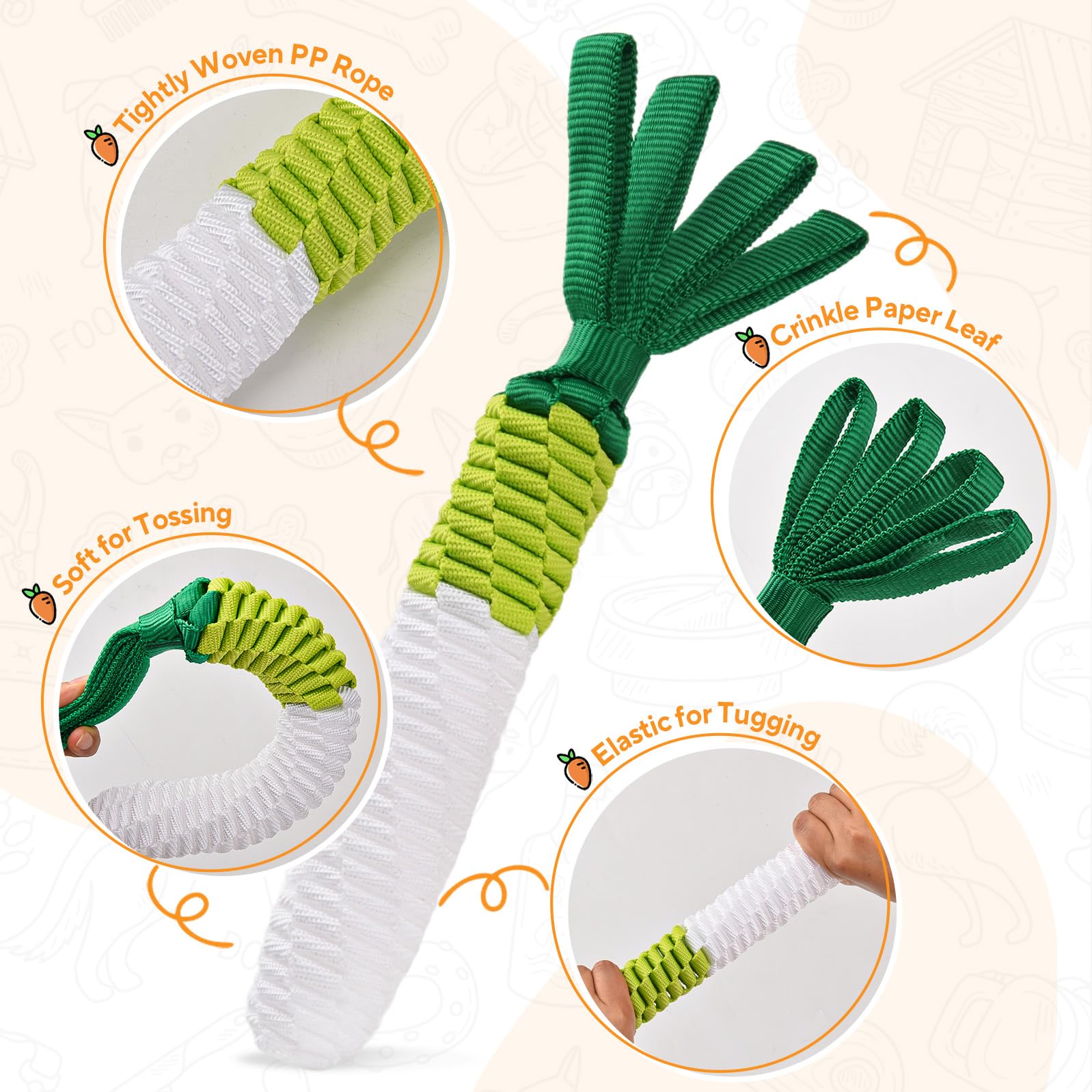 Liflix Dog Rope Toy, Tug Of War Dog Toy, Cute Carrot With Crinkle Paper Tags, Radish