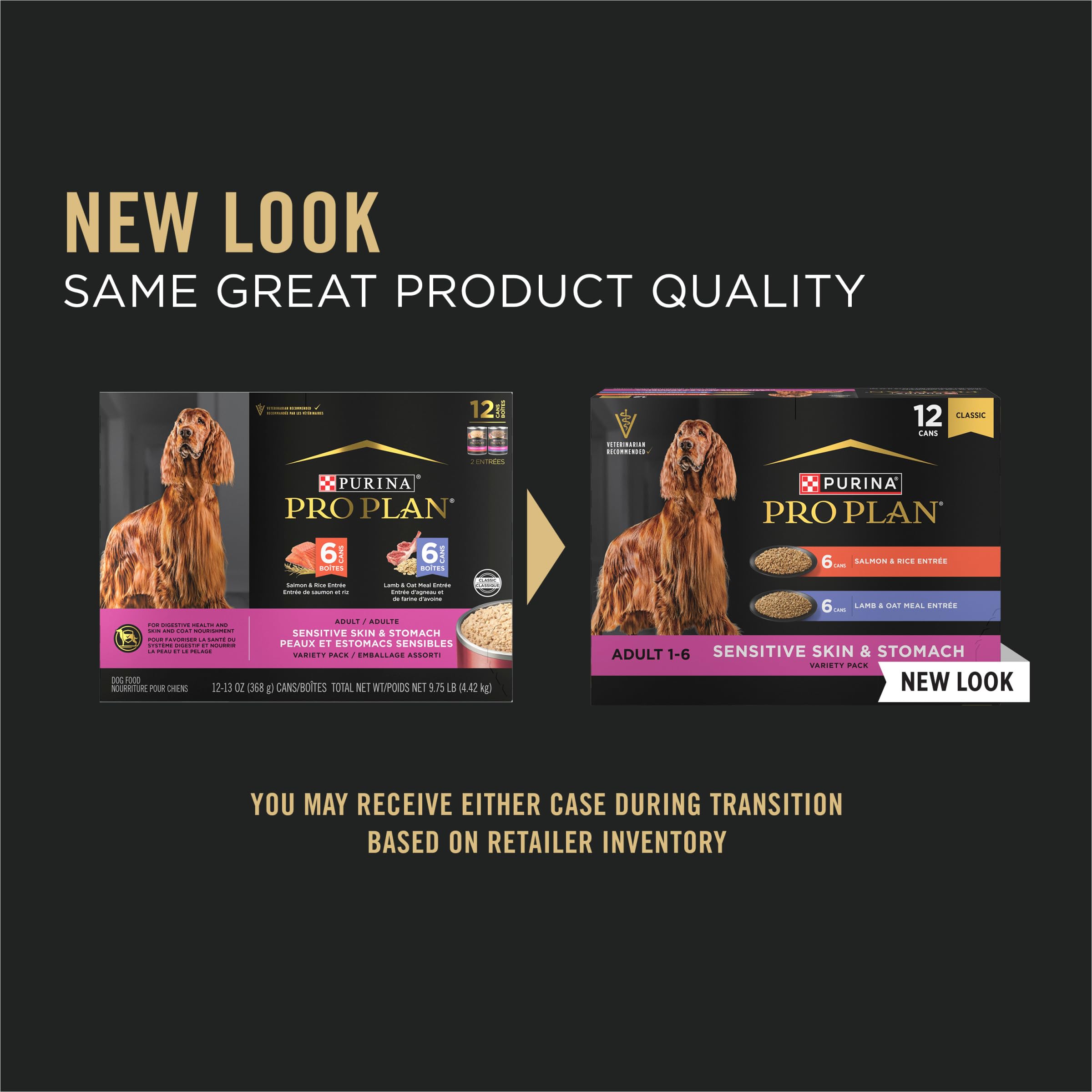Purina Pro Plan Sensitive Skin and Stomach Wet Dog Food, Salmon and Rice and Lamb and Oat Meal Variety Pack - (Pack of 12) 13 oz