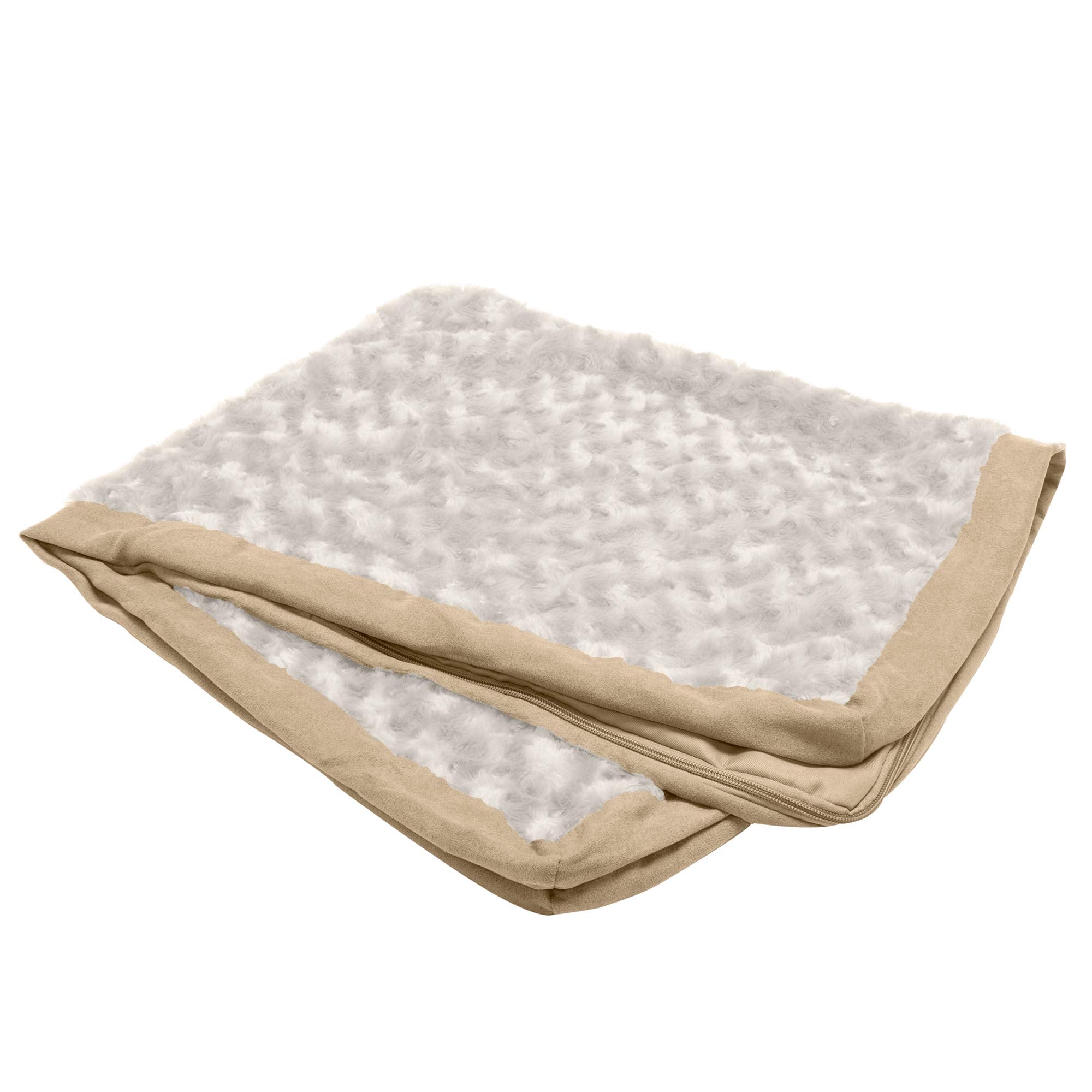 Furhaven Replacement Dog Bed Cover Ultra Plush Faux Fur & Suede Mattress, Machine Washable - Cream, Medium