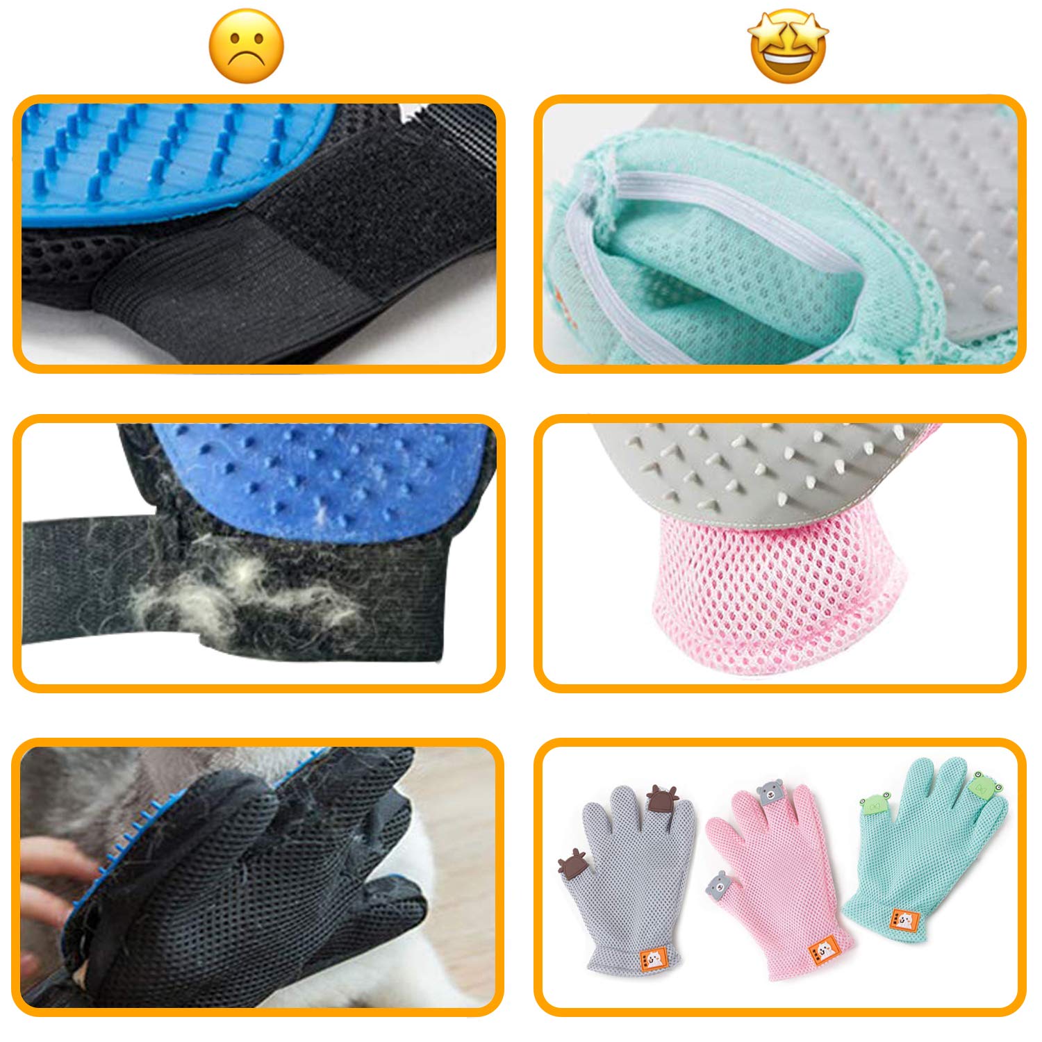 Furbb Pet Grooming Glove - Cat Dog Gentle Deshedding Brush Glove - Efficient Pet Hair Remover Massage Mitt - Enhanced Five Finge