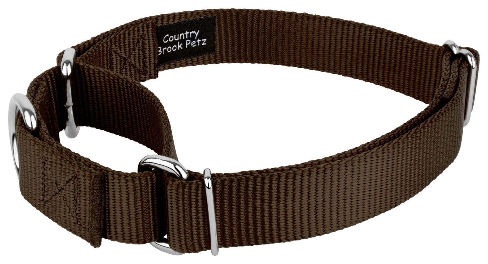 Country Brook Design - Brown Martingale Heavy Duty Nylon Dog Collar - 21 Vibrant Color Options (1 Inch Width, Medium)