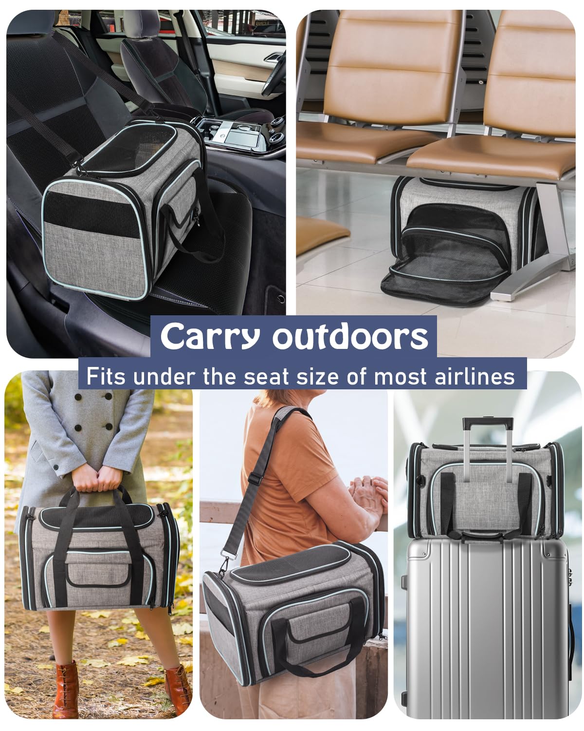 Siivton Cat Carrier,4 Sided Expandable Pet Carrier for Travel,Collapsible Soft-Sided Carriers with Removable Fleece Pad and Shou