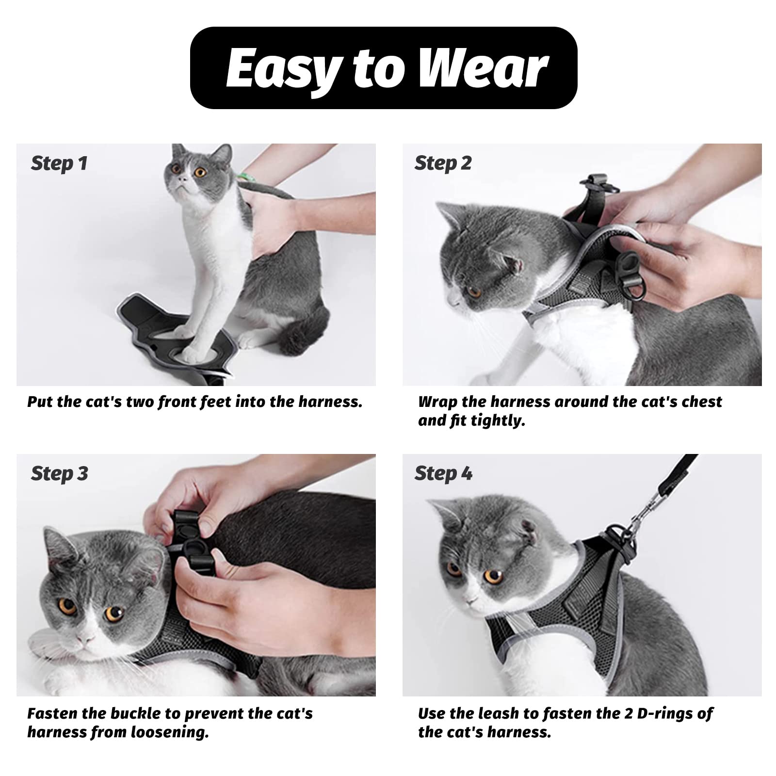 FAYOGOO Cat Harness and Leash Set, Escape Proof, XL, Black, Polyester for Small Cats/Dogs, Adjustable S-XXL