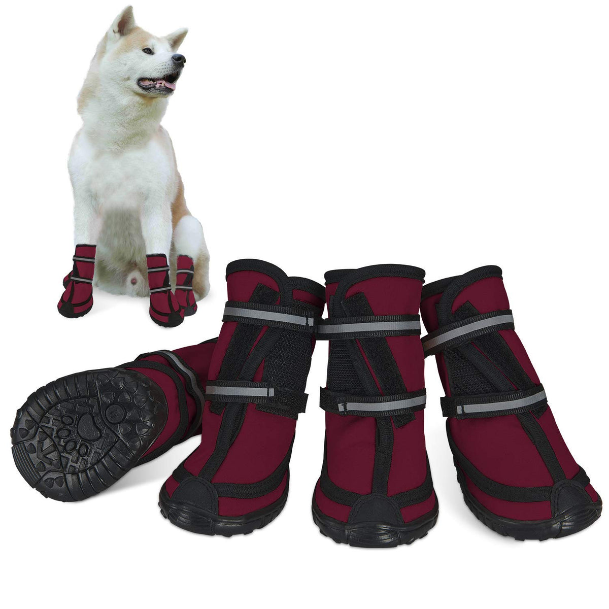 Dog Shoes For Large Dogs Winter Snow Dog Booties With Adjustable Straps Rugged Anti-Slip Sole Paw - Sports Running Hiking Pet Dog Boots Protectors Comfortable Suitable For Medium Large Dog (Xs, Red)