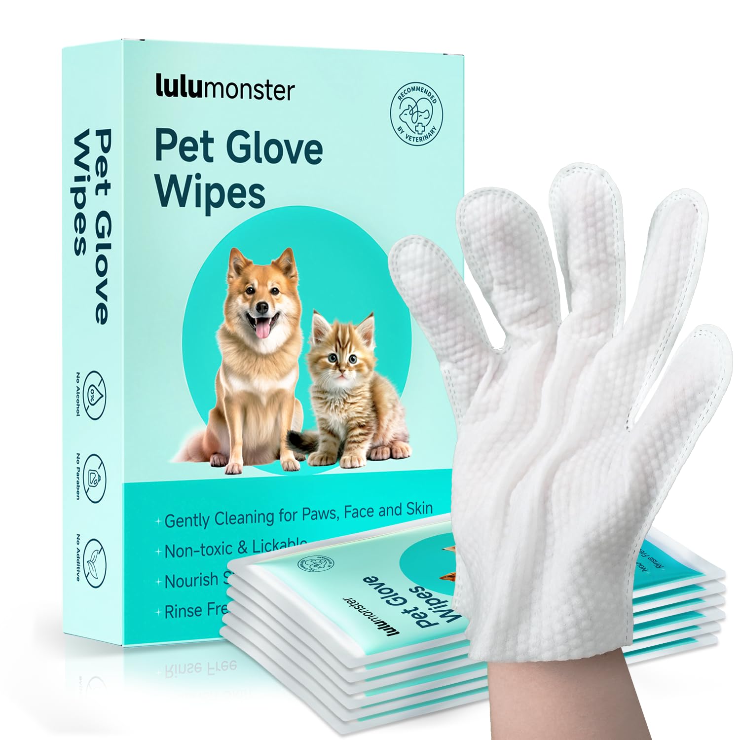 Pet Glove Wipes For Dogs And Cats [Individually Wrapped][Hypoallergenic Cleaning & Deodorising] Glove Bathing Wipes Moisture-Ric