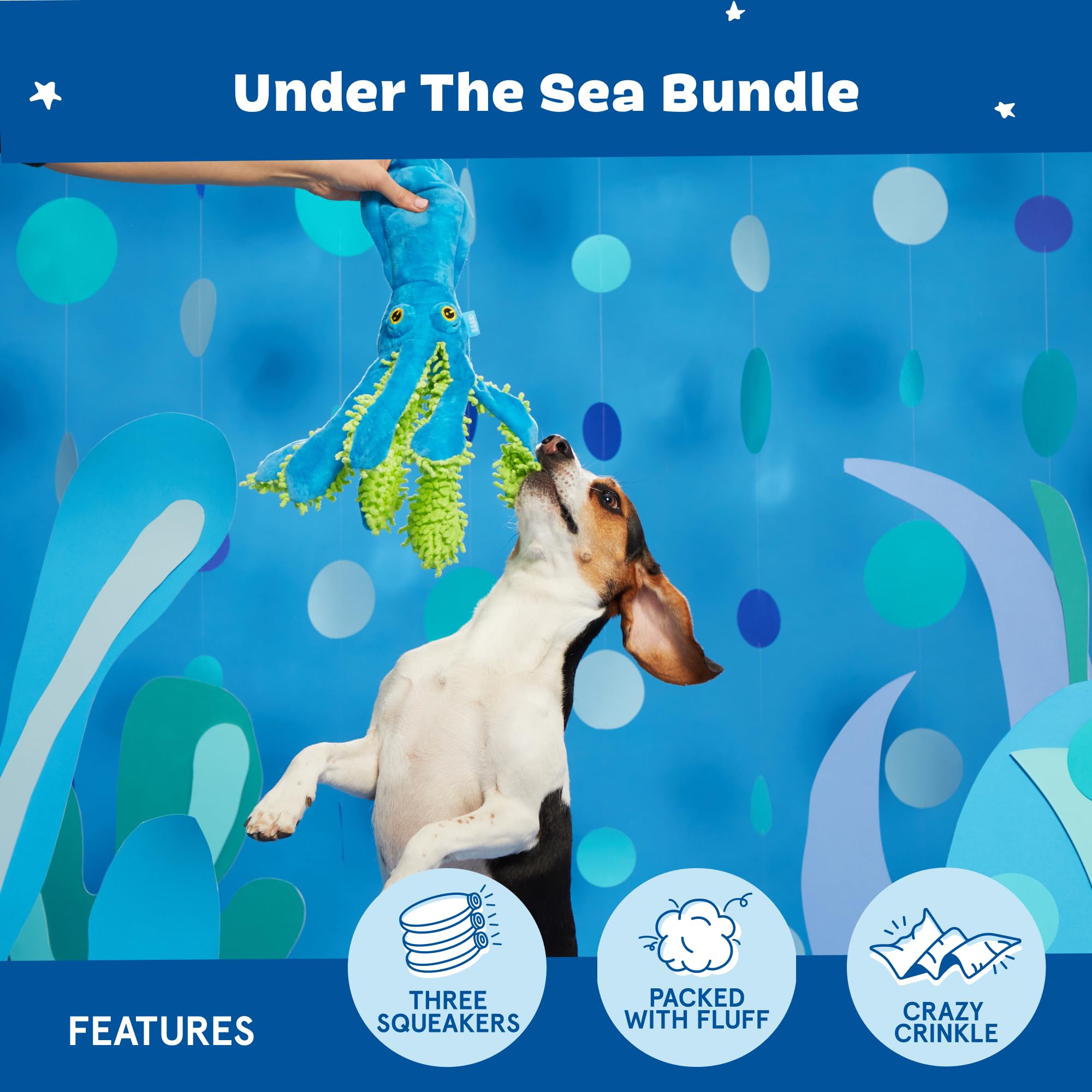 Barkbox Under The Sea Bundle - 3 Toys For Medium And Large Dogs - Squeaky Dog Toy, Tug Toy, Plush Chew Toys - Maggie Mahi, Shify