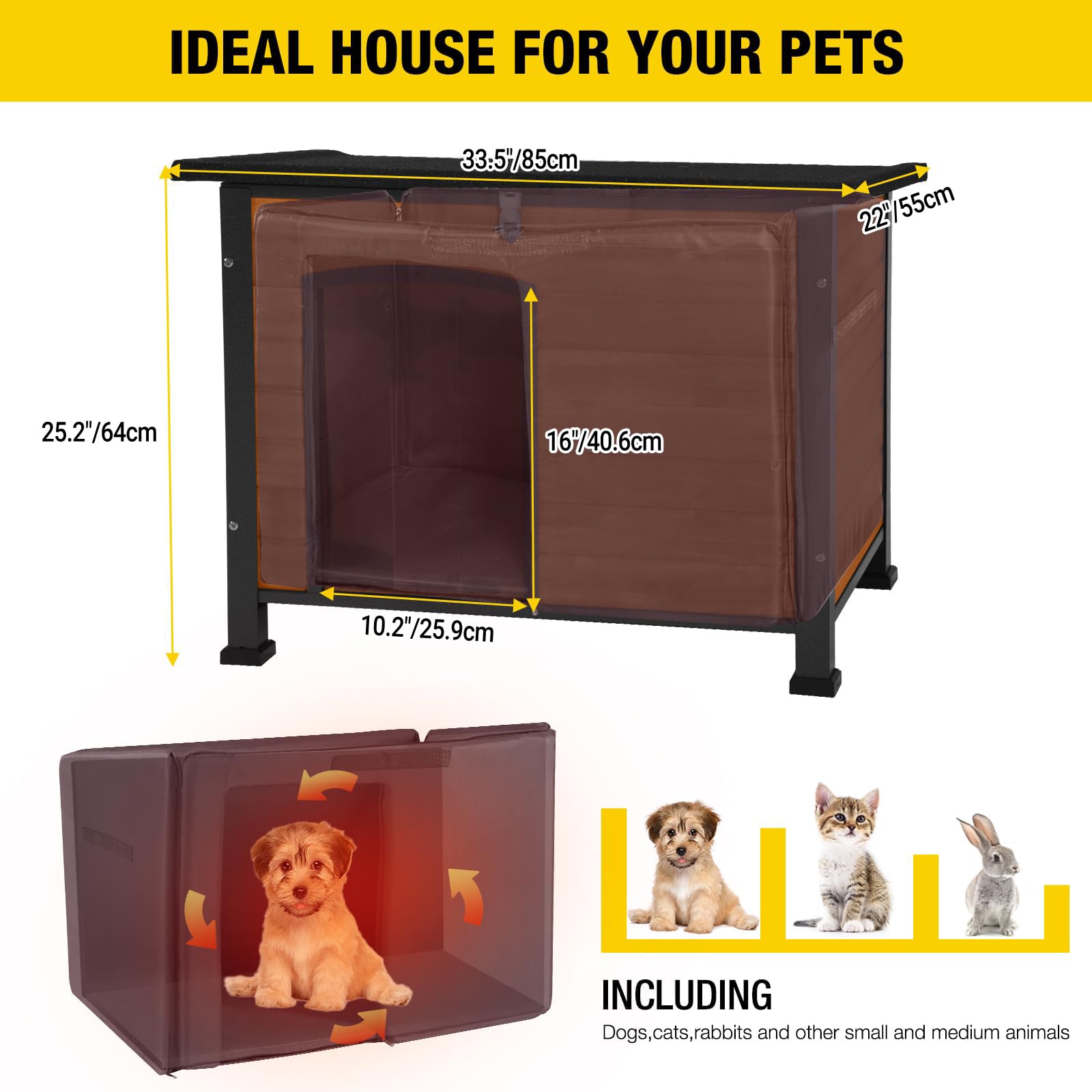Aivituvin Outdoor Dog House - Insulated Waterproof Kennel for Small & Medium & Large Dogs and Cats, Brown, Model AIR74-IN