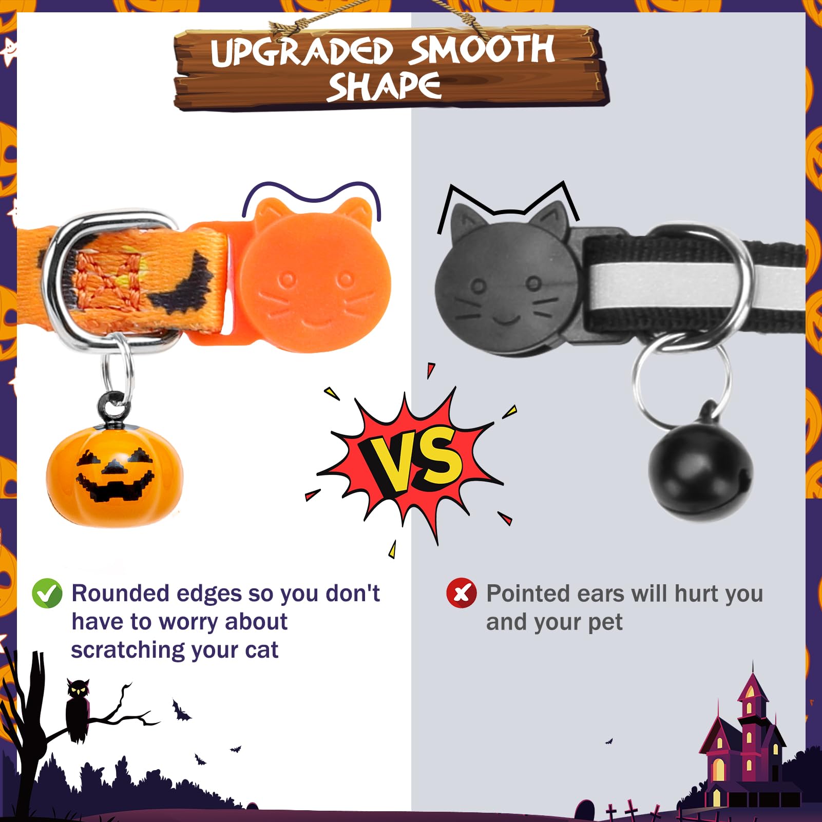Pupteck Halloween Cat Collar With Bell Breakaway 3 Packs, Kitten Collar With Bowtie For Boy Girl Small Pets, Puppy, Bunny Outfit Costume
