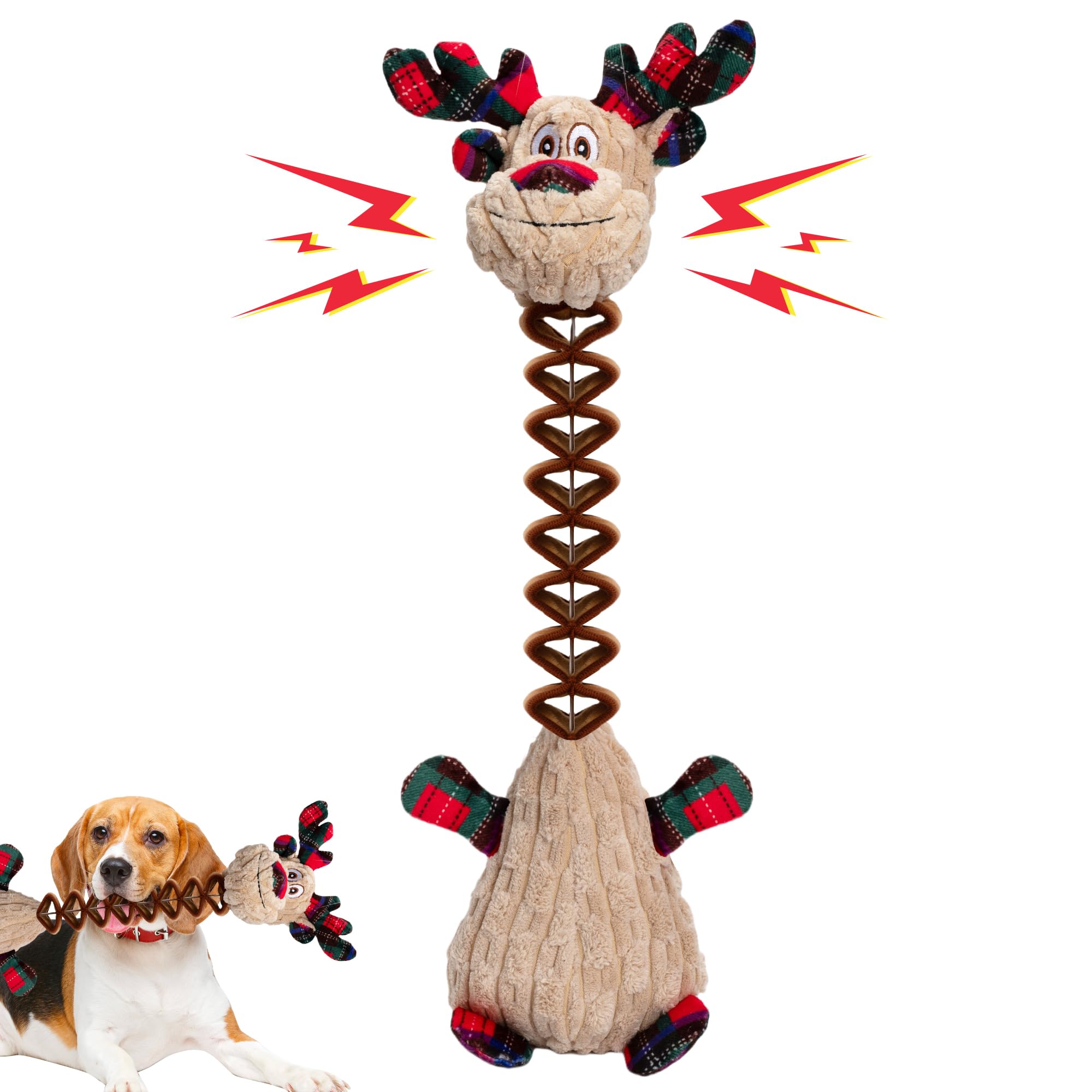 Motsamla Christmas Dog Toys, Plush Squeaky Toy With Crinkle Paper, Cute Puppy Toys With Cotton, Durable Interactive Chew Toys Fo