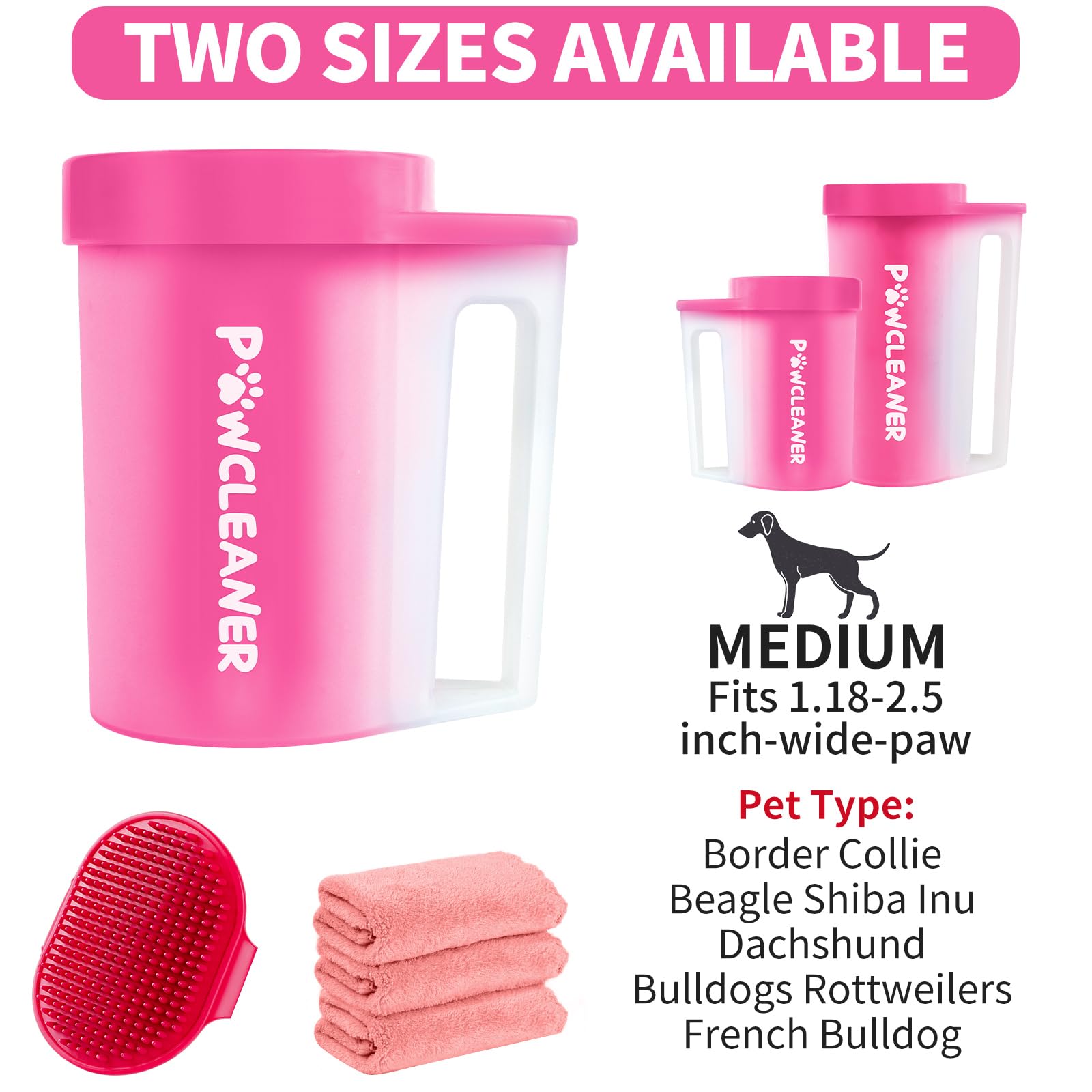 Buddy Muddy Pet Foot Cleaner With Handle, Absorbent Towels & Adjustable Bath Brush For Medium Dogs (Red)