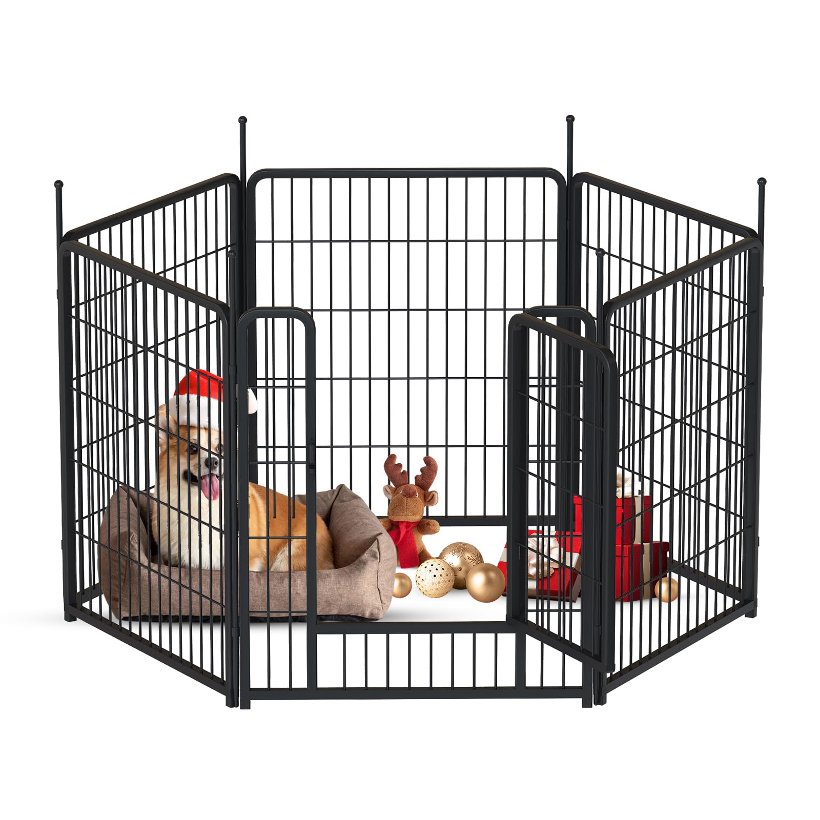 Awqm 32'' Dog Playpen Indoor/Outdoor, 6 Panels Metal Dog Fence With Doors, Portable Pet Dog Cage Outdoor Exercise Pen, Foldable 