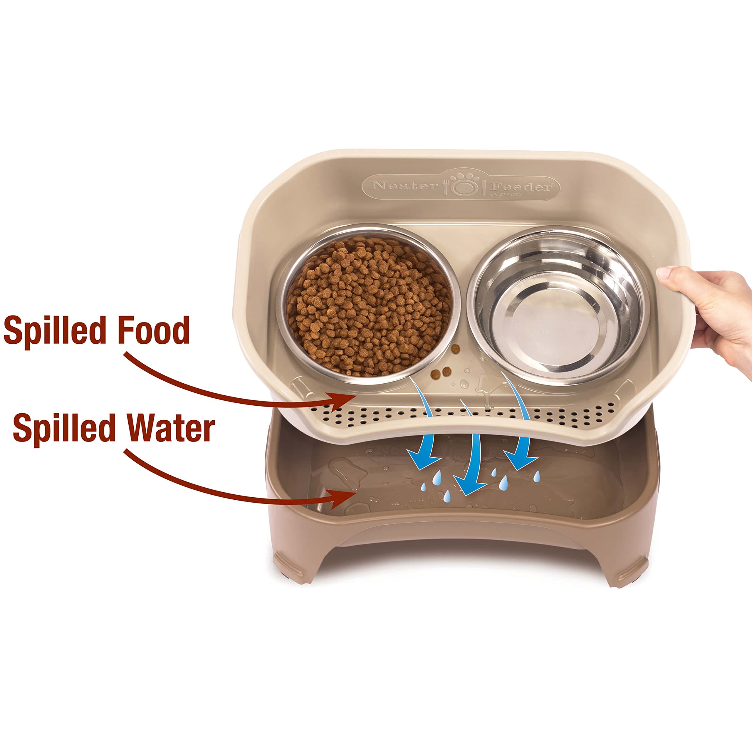 Neater Feeder - Express Model W/Slow Feed Bowl - Mess-Proof Dog Bowls (M/L, Cappuccino) Made In Usa -Elevated, No Spill, Non-Tip