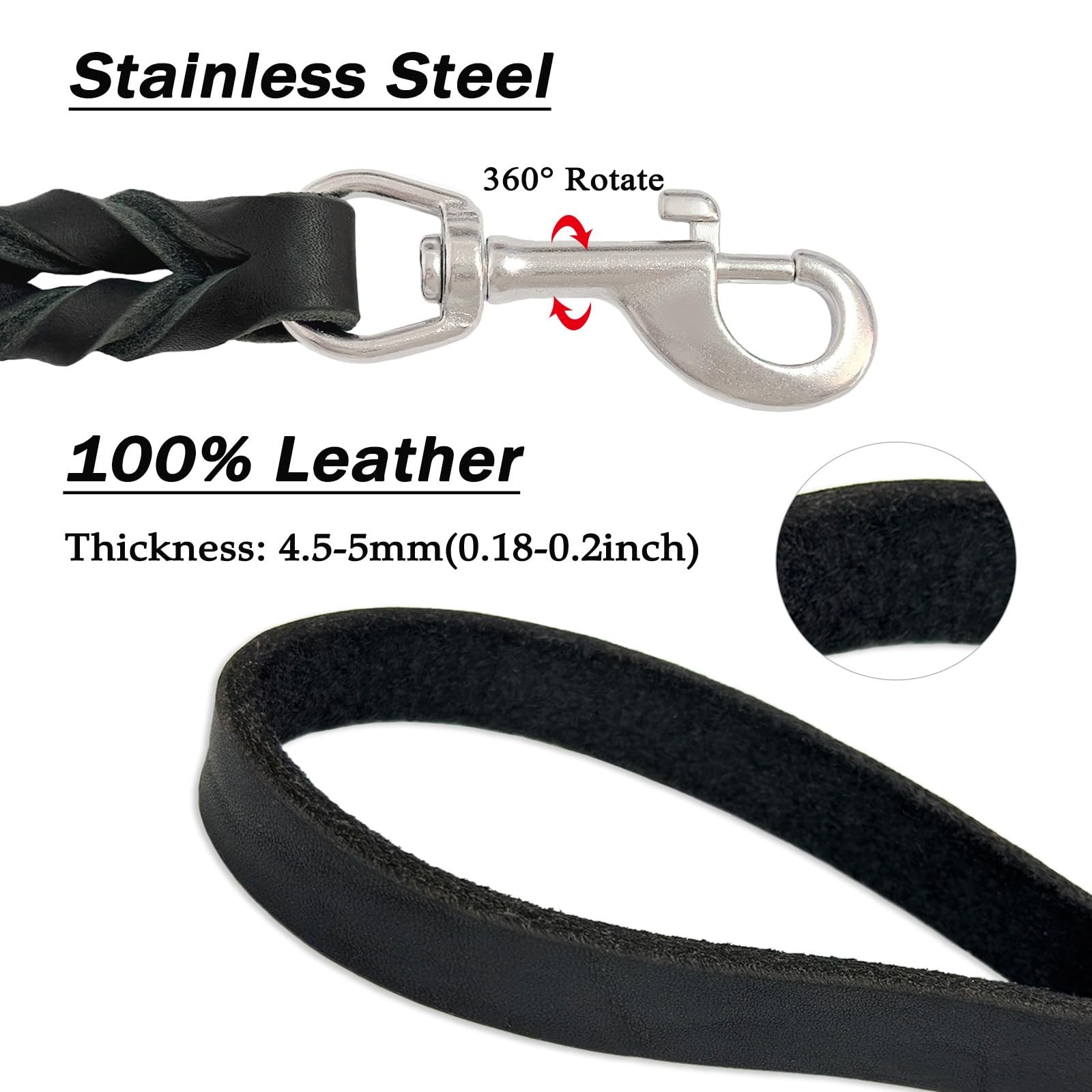 Leather Dog Leash 6Ft, Heavy Duty For Large Dogs, Soft Strong Braided Training Leash For Small Medium Large Breeds (6Ftx3/4Inch,