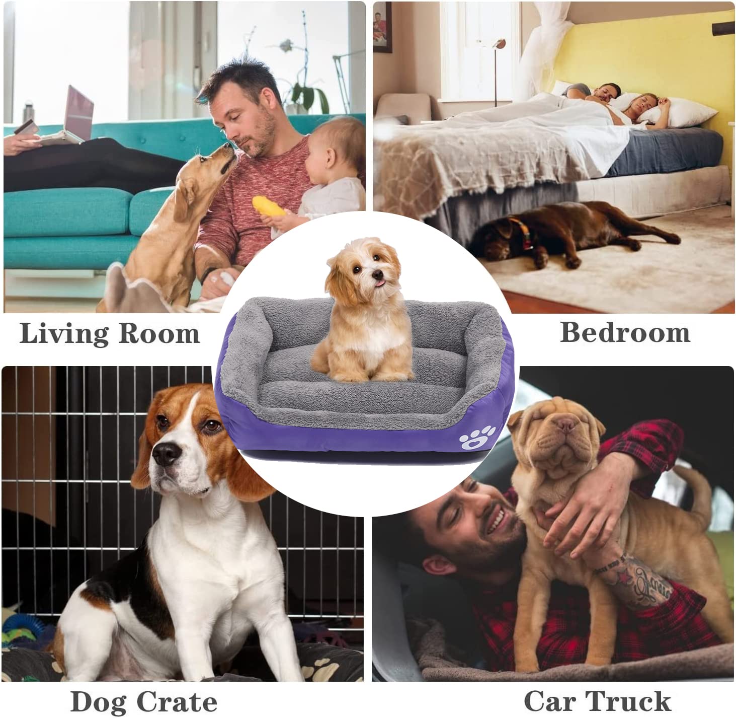 Resulzon Square Dog Cat Beds Mattress Washable Pads Room, Soft Plush Faux Fur Sleeping Pet Fleece Bed Mat For Small Medium Doggy