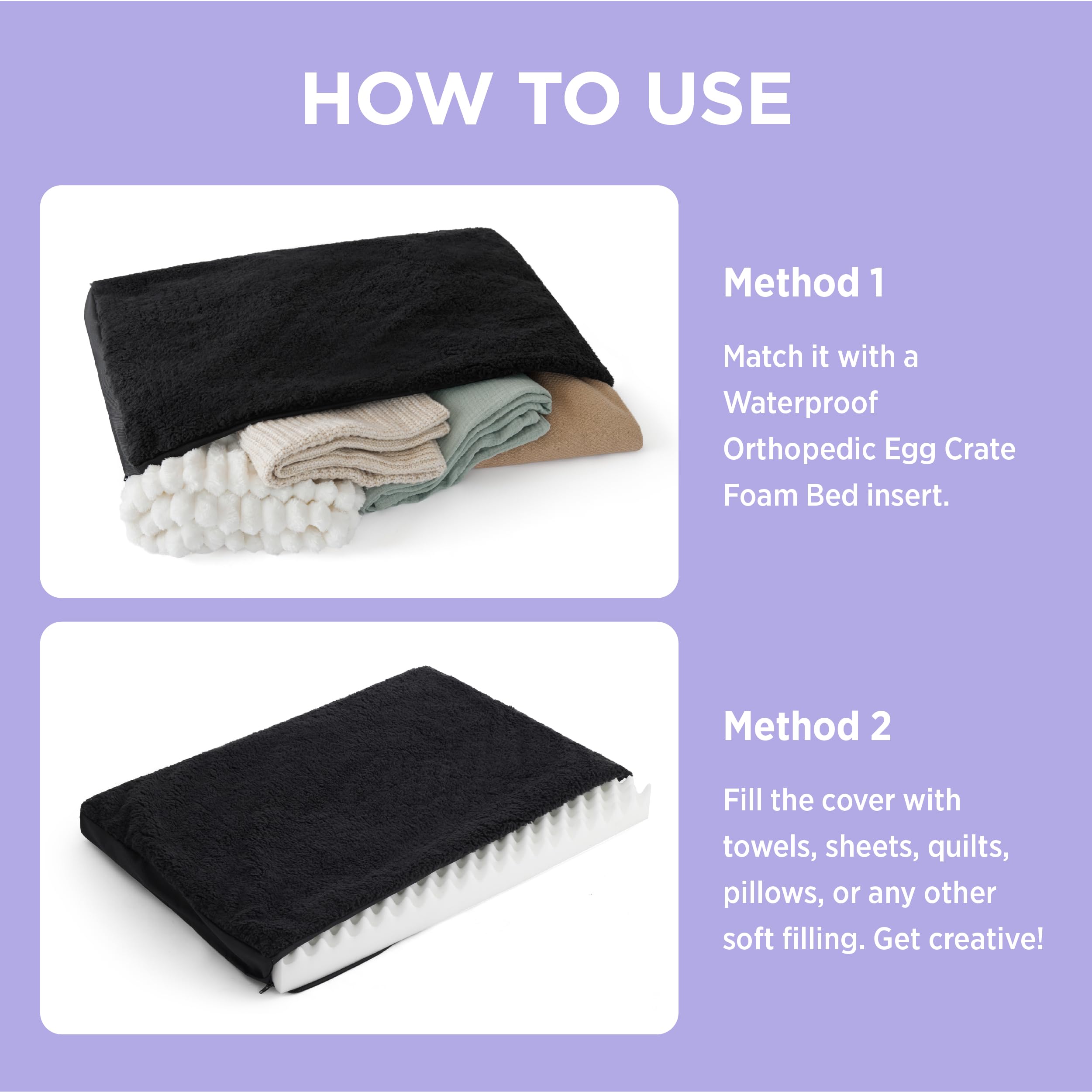 Lesure Dog Bed Cover Large Washable Replacement Cover For Orthopedic Pet Mat 36X27X3 Inches, Black