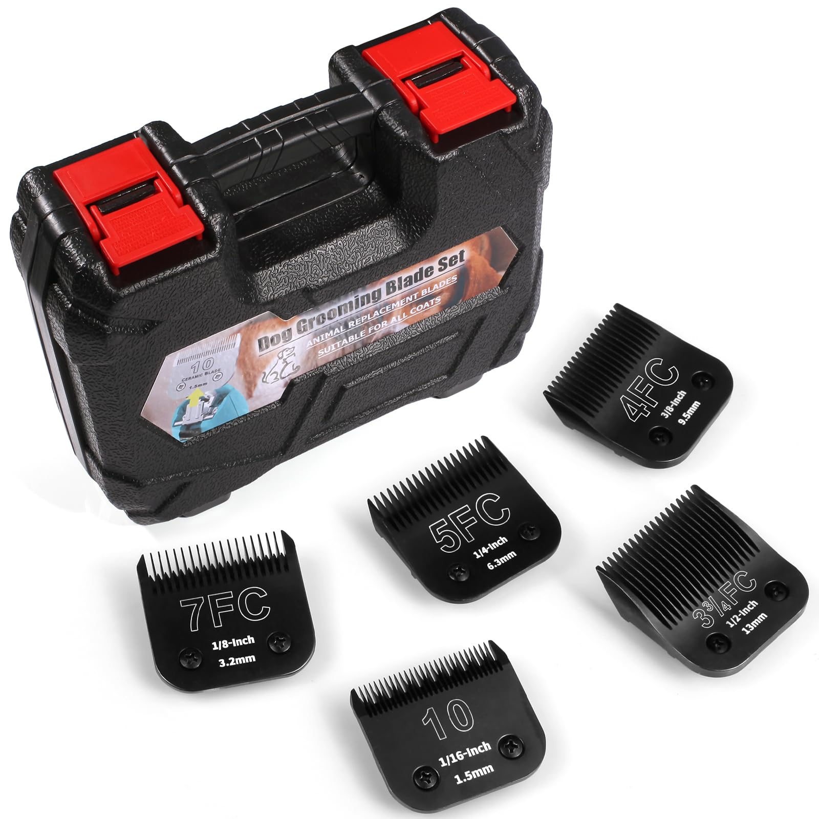 Yaziyir 5 Pack Detachable Dog Grooming Steel Blades With Blade Case Holder,Compatible With Andis,Oster A5,Wahl Km-10 Series,Cutt