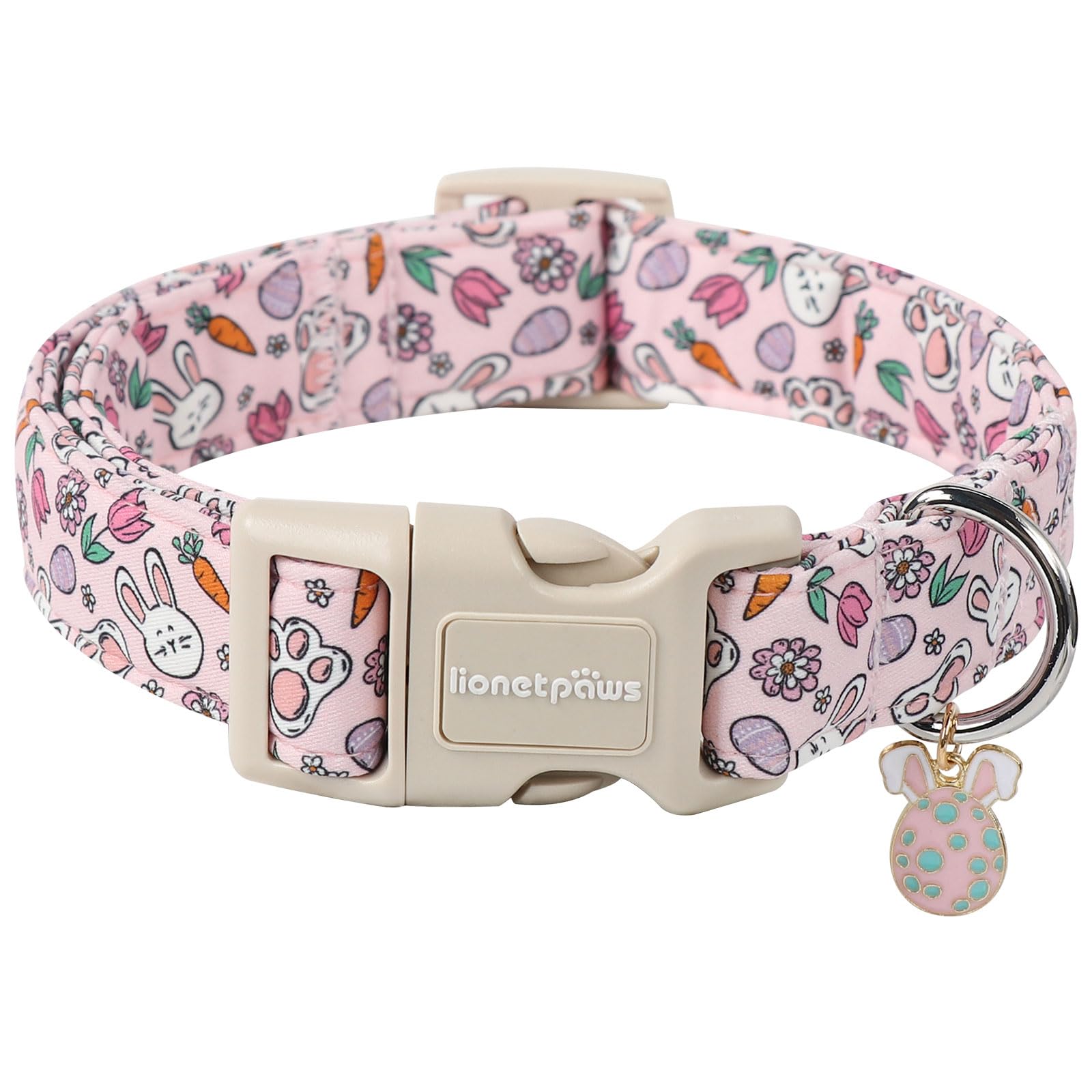 Lionet Paws Easter Dog Collar- Cute Rabbit Purple Eggs Pink Dog Collars With Plastic Buckle, Light Adjustable Dog Collars With E