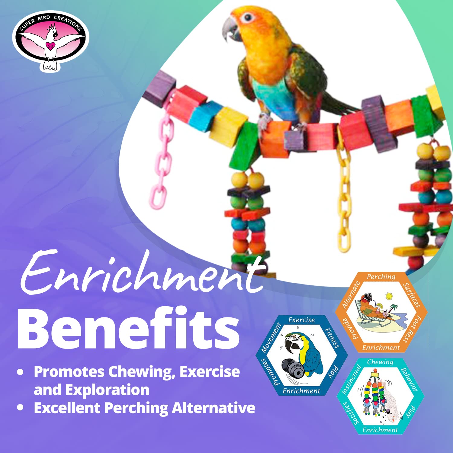 Super Bird Creations Sb449 Rainbow Bridge Jr, Medium Size, 18” X 3” X 7”