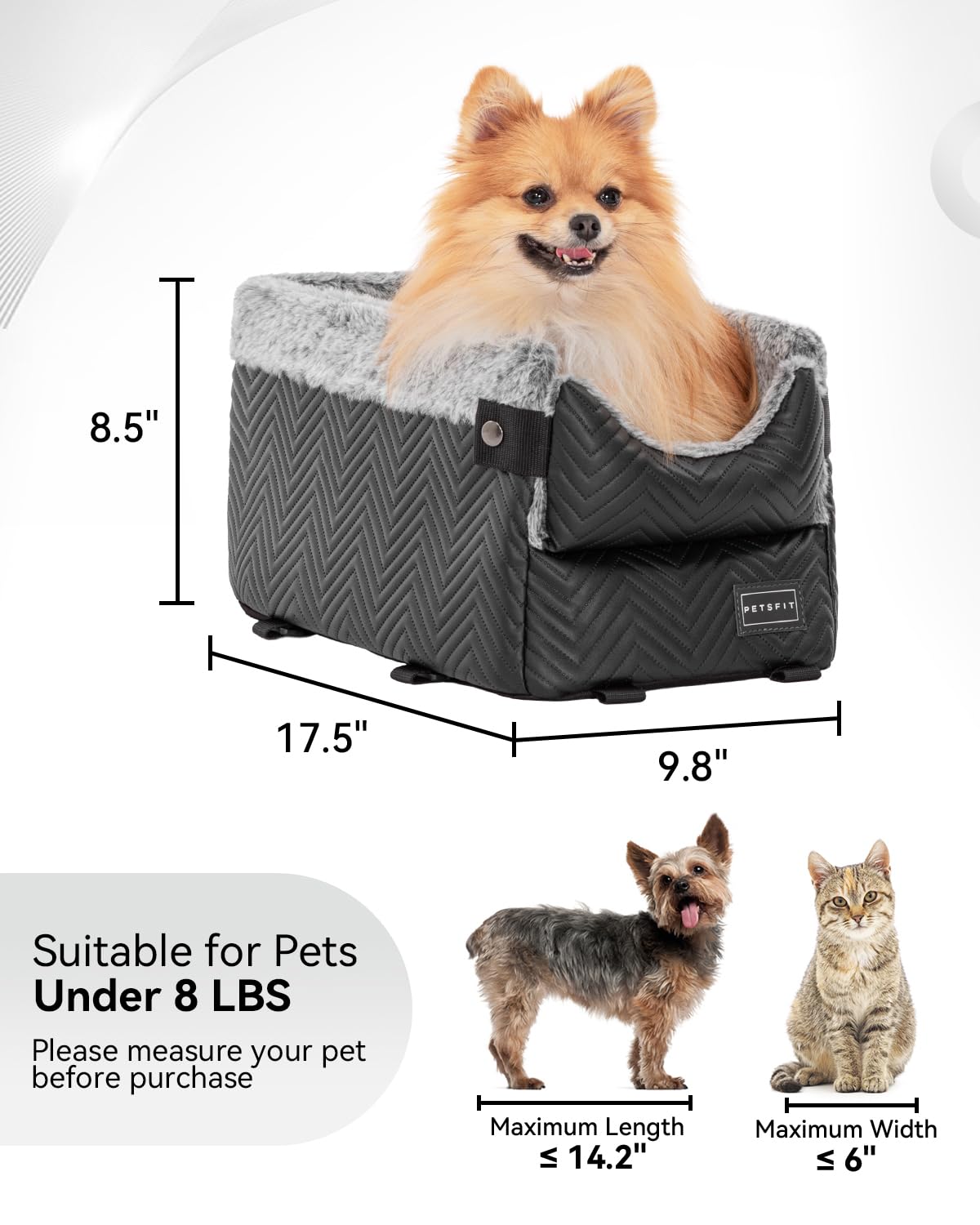 Petsfit Center Console Dog Car Seat With Safe Protection Hooks, Pet Car Seat With Upgraded Safety Tethers, Washable Cushion, Console Dog Car Seats For Small Dogs Up To 9 Lbs(Black)