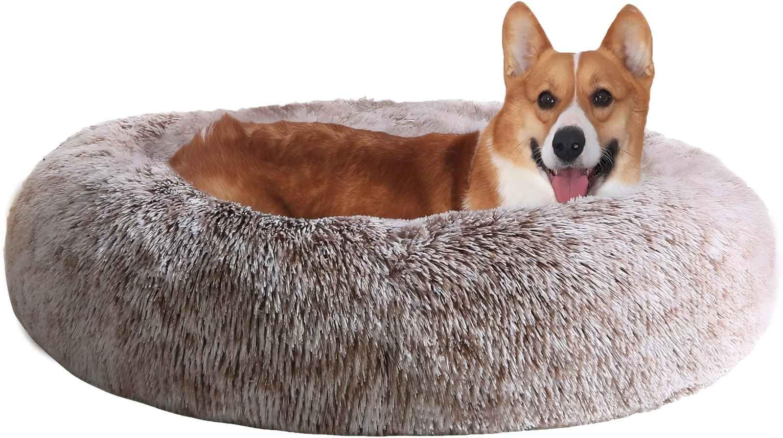 Jollyvogue Dog & Cat Bed, Calming Anti-Anxiety Pet Bed For Small Dogs, Fluffy Donut Cushion For Small And Medium Pets (24')