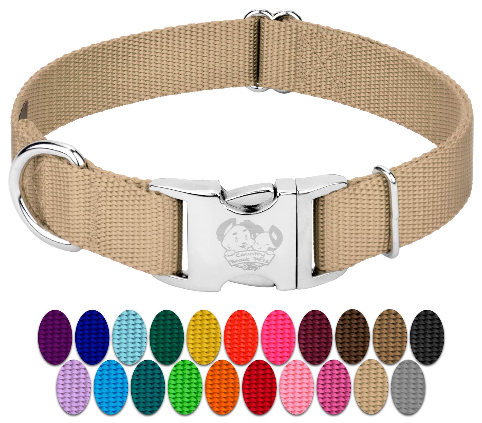 Country Brook Design - Vibrant 30+ Color Selection - Premium Nylon Dog Collar With Metal Buckle (Medium, 3/4 Inch, Copper Gold)