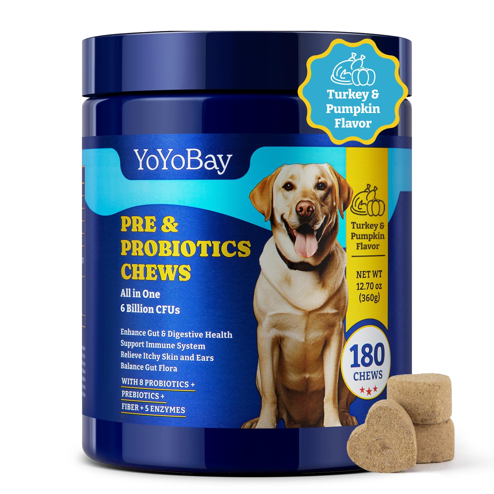 YoYoBay Probiotics for Dogs - 6 Billion CFUs, Dog Probiotics with Prebiotics & Digestive Enzymes for Gut, Immune & Skin Health -