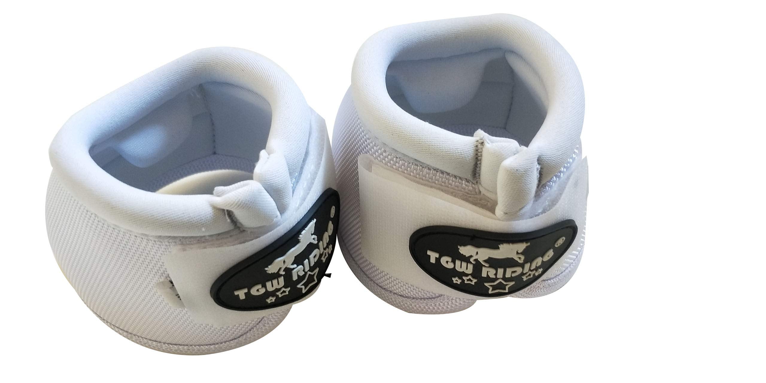 Tgw Riding 2520D Horse Bell Boots No-Turn Horse Bell Boots, Equine Ballistic Hoof Overreach Bell Boot, Pair (White, L)