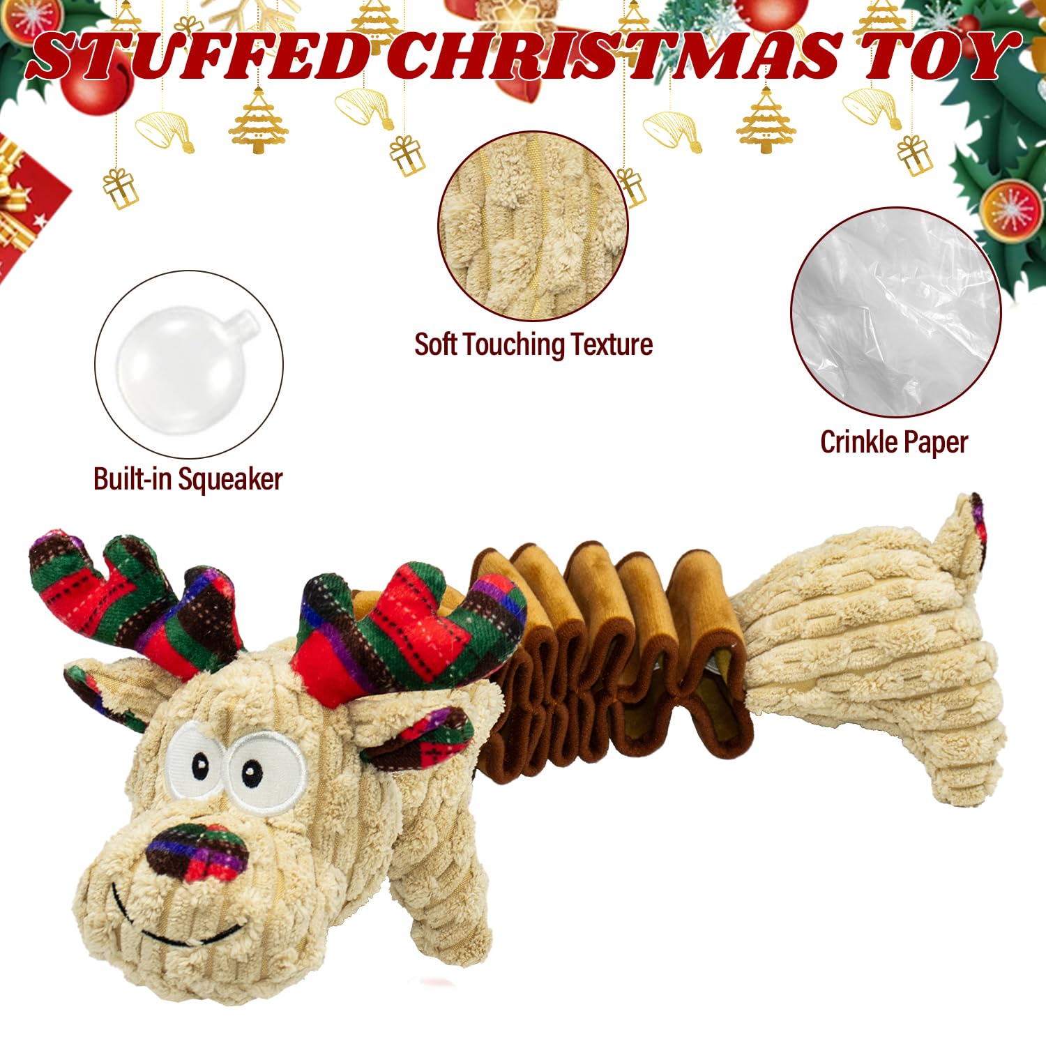Cneeeeeb Dog Toys Deer Squeaky Interactive Puppy Teething Chew Toy With Crinkle Sound Paper Tail Stuffed Pp Cotton,Keep Them Bus