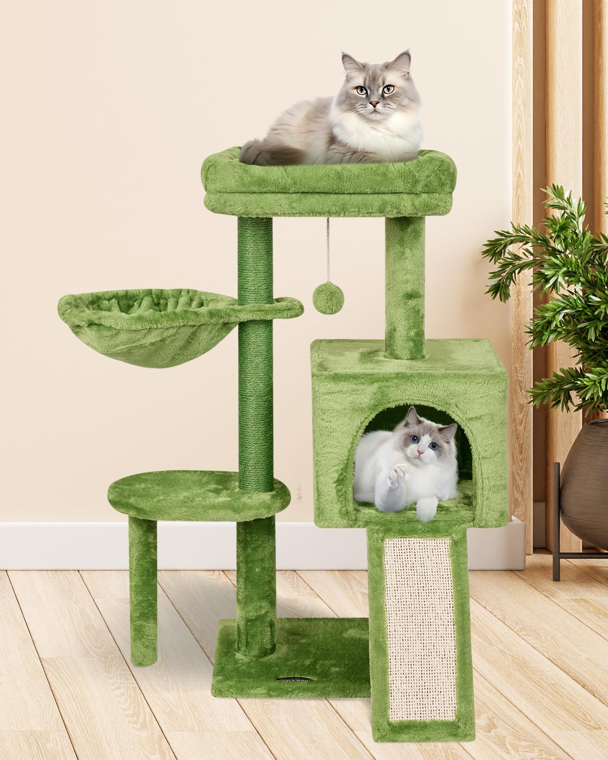 Fish&Nap Cute Cat Tree Kitten Cat Tower For Indoor Cat Condo Sisal Scratching Posts With Jump Platform Cat Furniture Activity Center Play House Green