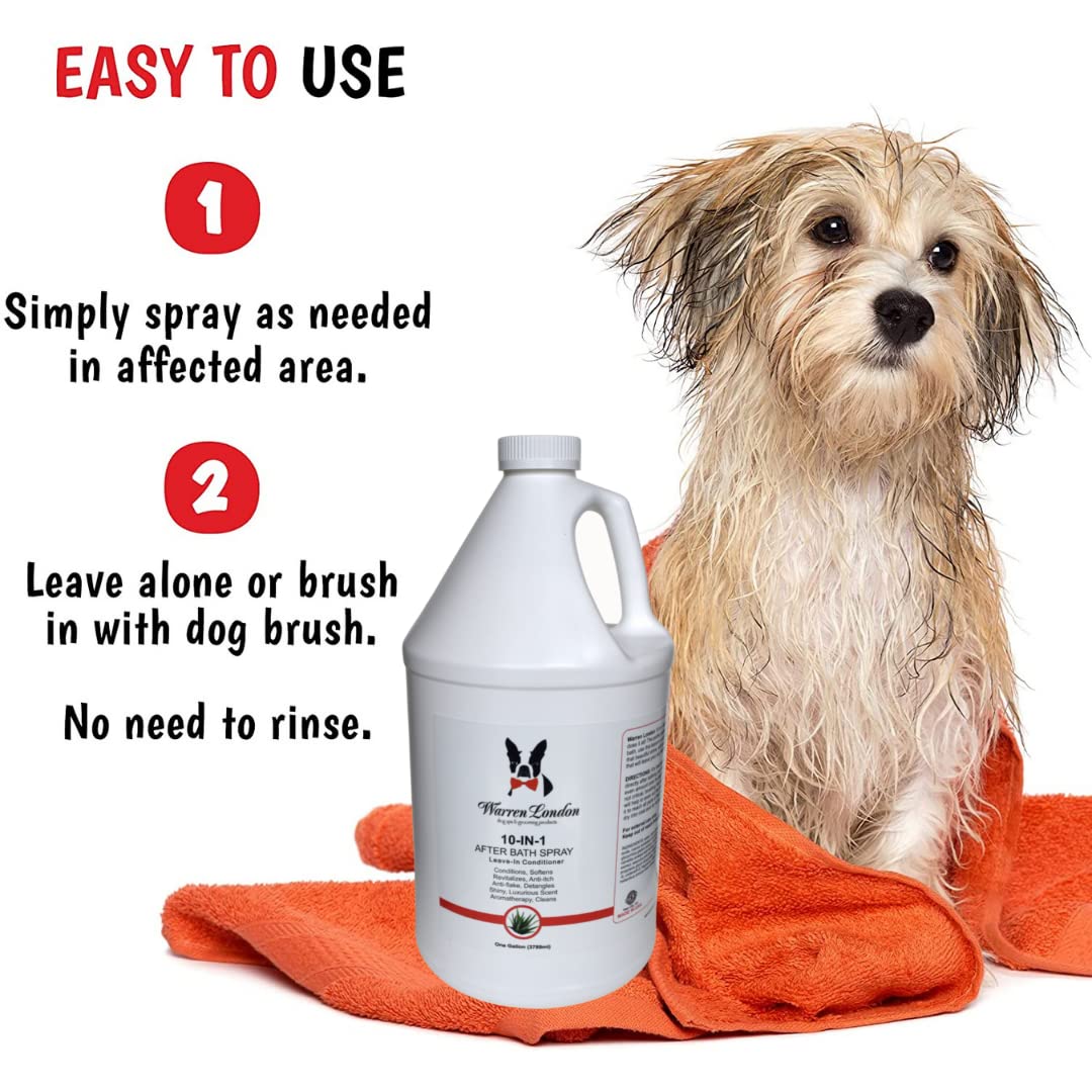 Warren London 10-In-1 After Bath Dog Spray 16Oz Bundle With Dematting Rake Brush | Dog Leave In Conditioner And Detangler Spray With Dog Grooming Brush