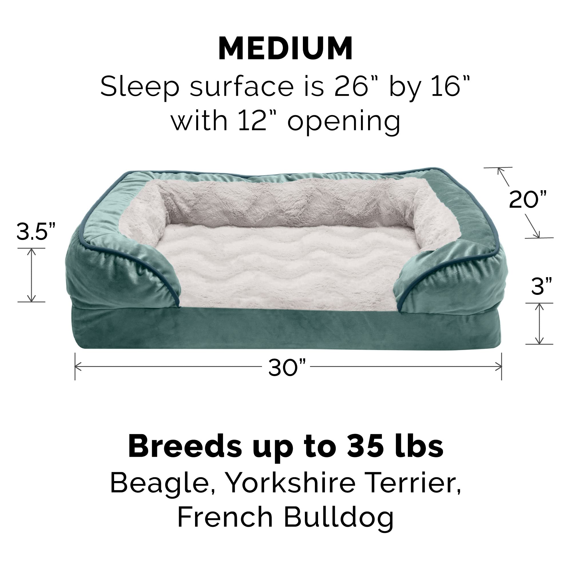 Furhaven Memory Foam Dog Bed For Medium/Small Dogs W/ Removable Bolsters & Washable Cover, For Dogs Up To 35 Lbs - Plush & Velve