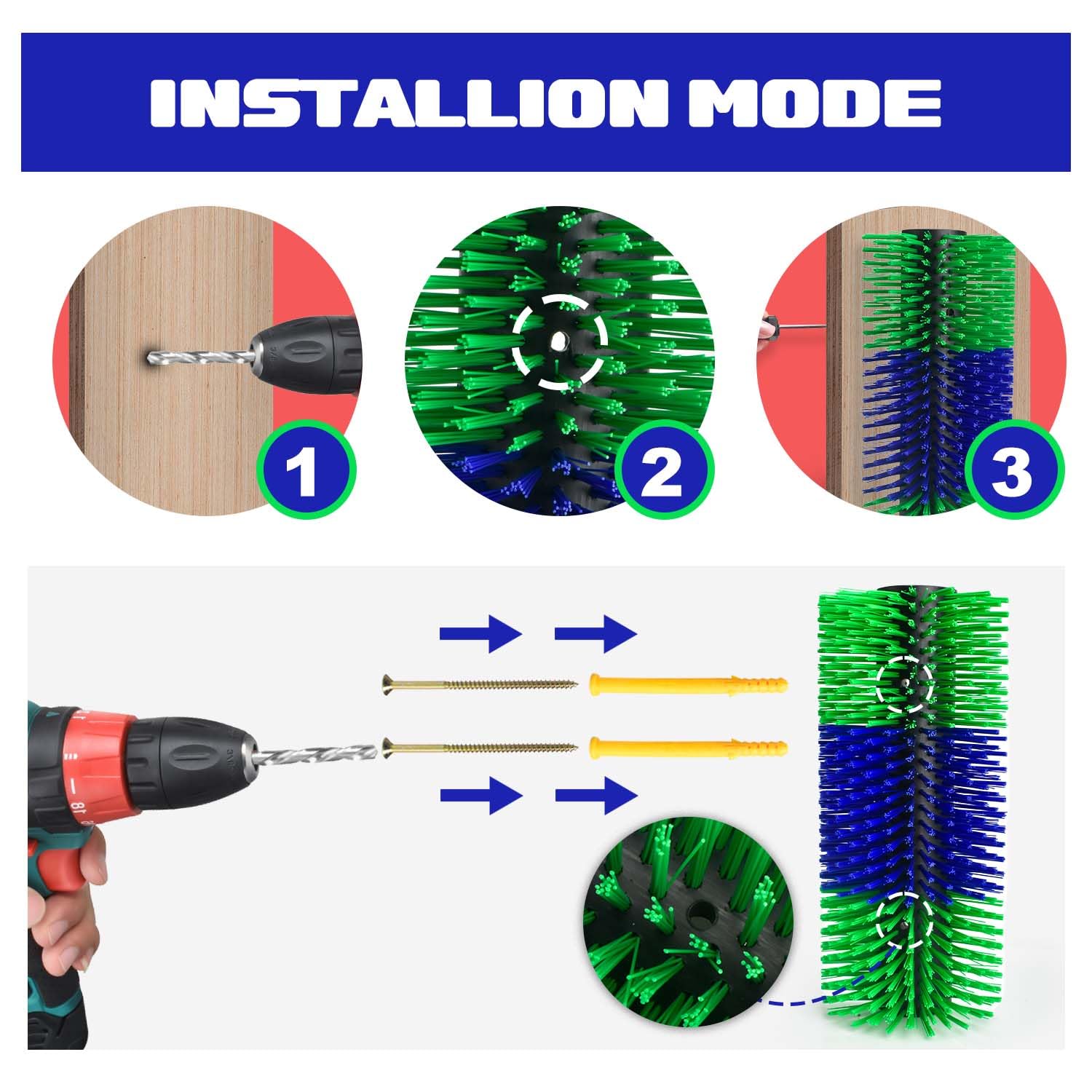 CONLI 2 PCS Livestock Scratching Brush with 8 Screws, Horse Brushes for Grooming, Cow Scratcher Horse Scratching Post for Reliev