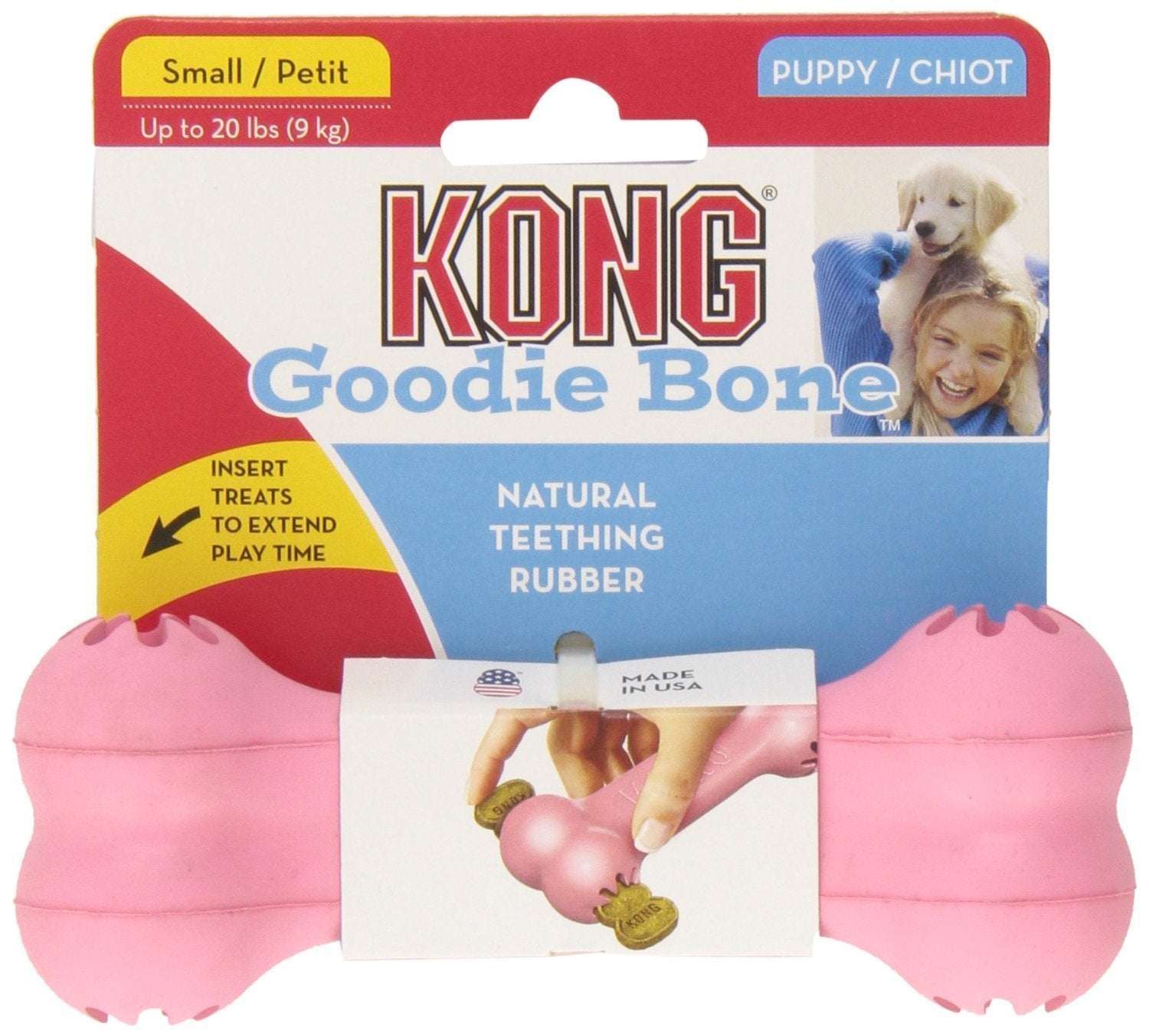 (3 Pack) Kong Puppy Goodie Bone Dog Toy, Small, Assorted Pink/Blue